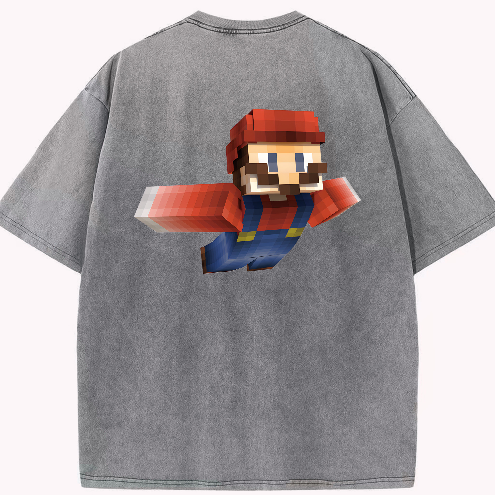 （画像用） マインクラフト ブロックの世界 Minecraft MC Block world 綿100% ヴィンテージ風 半袖Tシャツ（背面プリント）