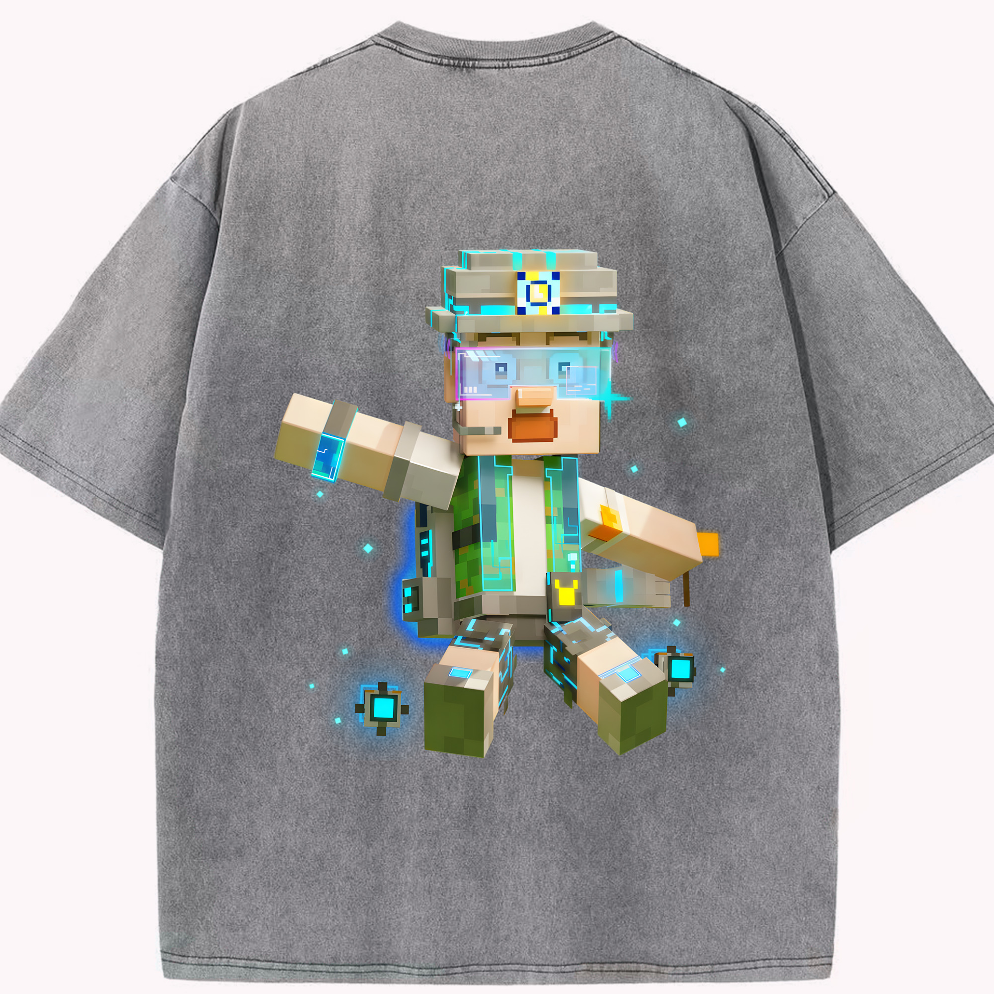 （画像用） マインクラフト ブロックの世界 Minecraft MC Block world 綿100% ヴィンテージ風 半袖Tシャツ（背面プリント）
