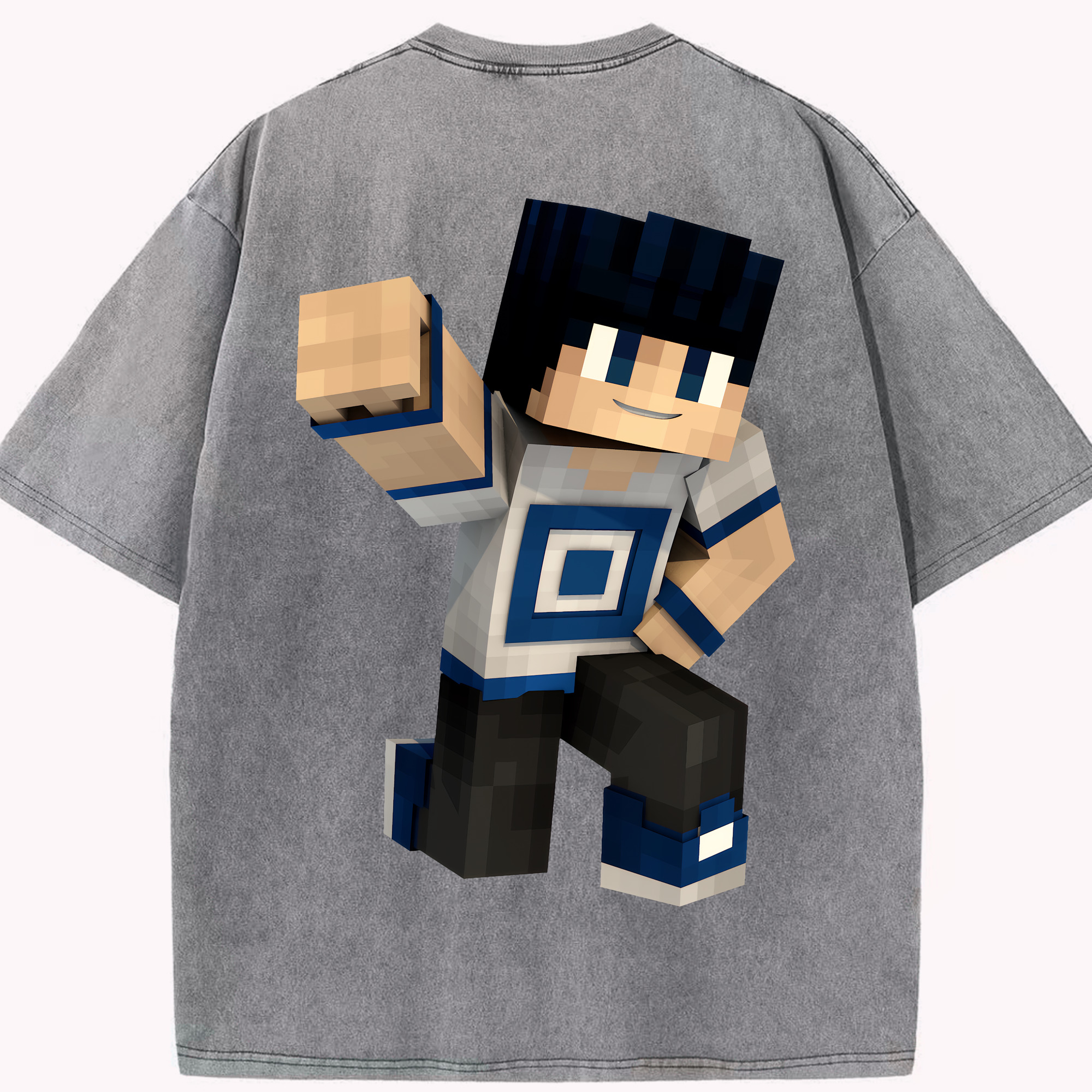 （画像用） マインクラフト ブロックの世界 Minecraft MC Block world 綿100% ヴィンテージ風 半袖Tシャツ（背面プリント）