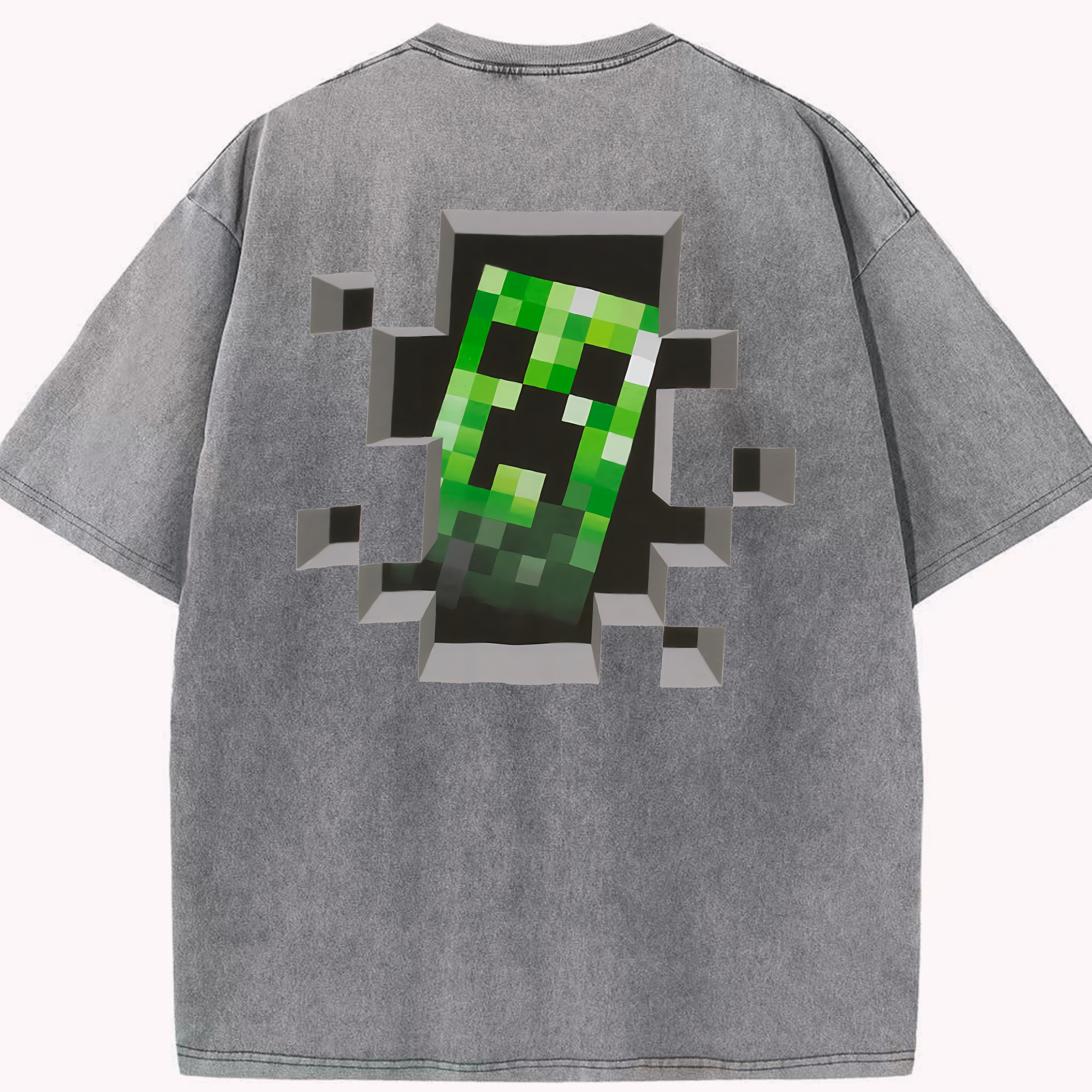 （画像用） マインクラフト ブロックの世界 Minecraft MC Block world 綿100% ヴィンテージ風 半袖Tシャツ（背面プリント）