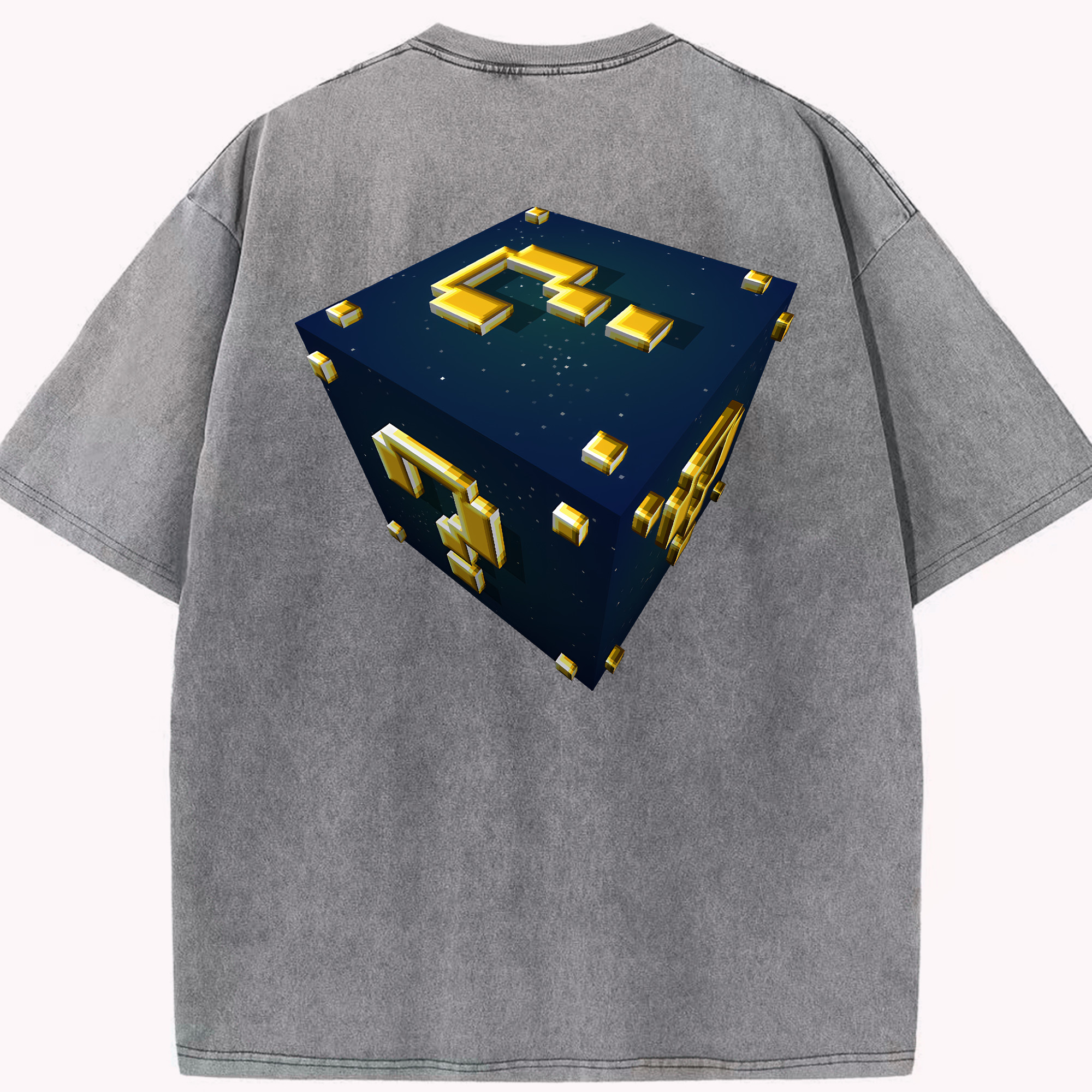 （画像用） マインクラフト ブロックの世界 Minecraft MC Block world 綿100% ヴィンテージ風 半袖Tシャツ（背面プリント）