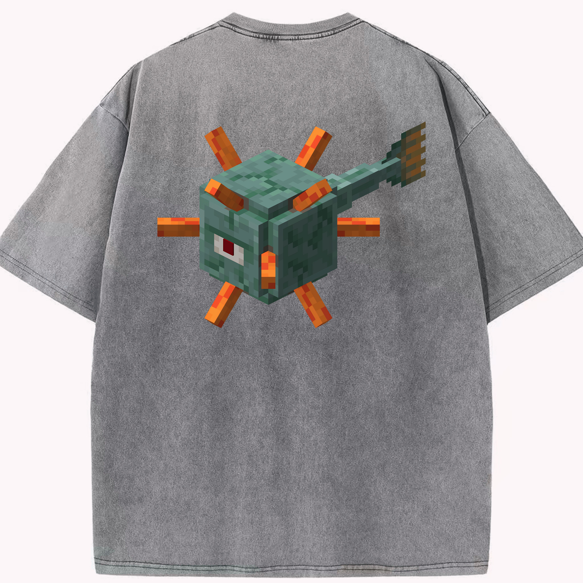 （画像用） マインクラフト ブロックの世界 Minecraft MC Block world 綿100% ヴィンテージ風 半袖Tシャツ（背面プリント）