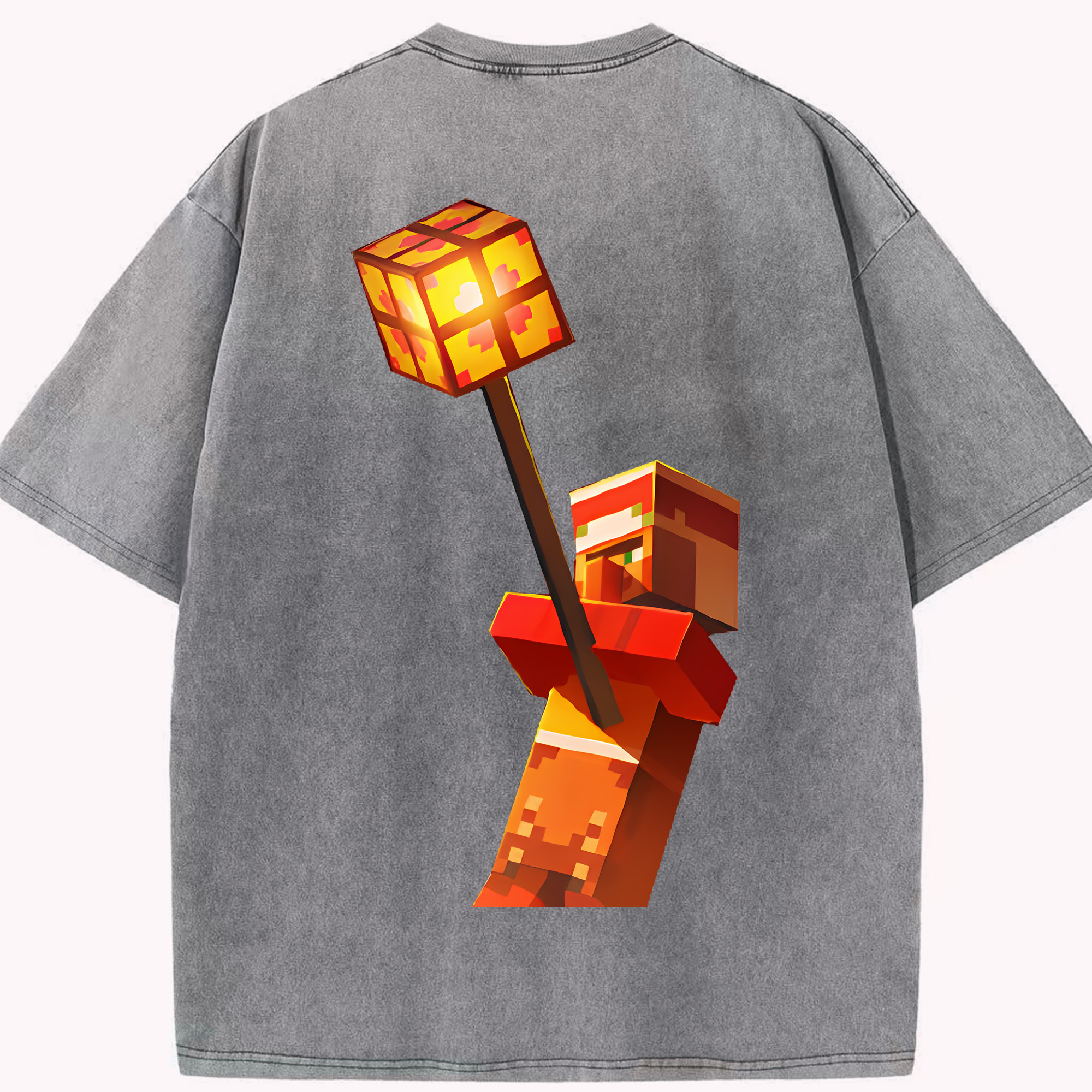 （画像用） マインクラフト ブロックの世界 Minecraft MC Block world 綿100% ヴィンテージ風 半袖Tシャツ（背面プリント）