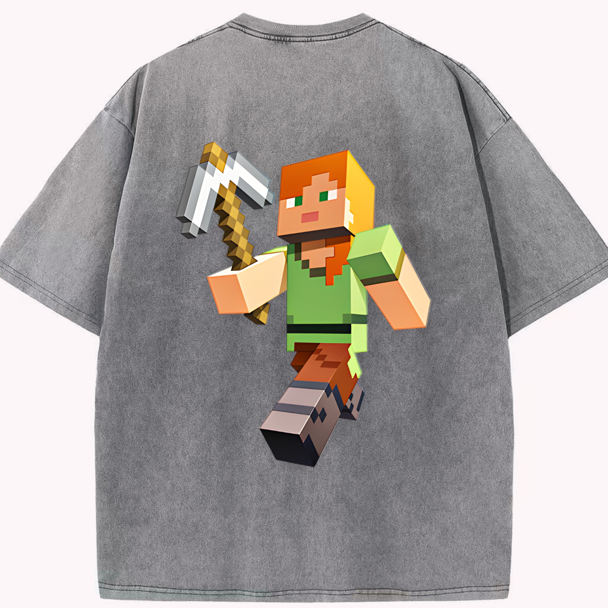 （画像用） マインクラフト ブロックの世界 Minecraft MC Block world 綿100% ヴィンテージ風 半袖Tシャツ（背面プリント）
