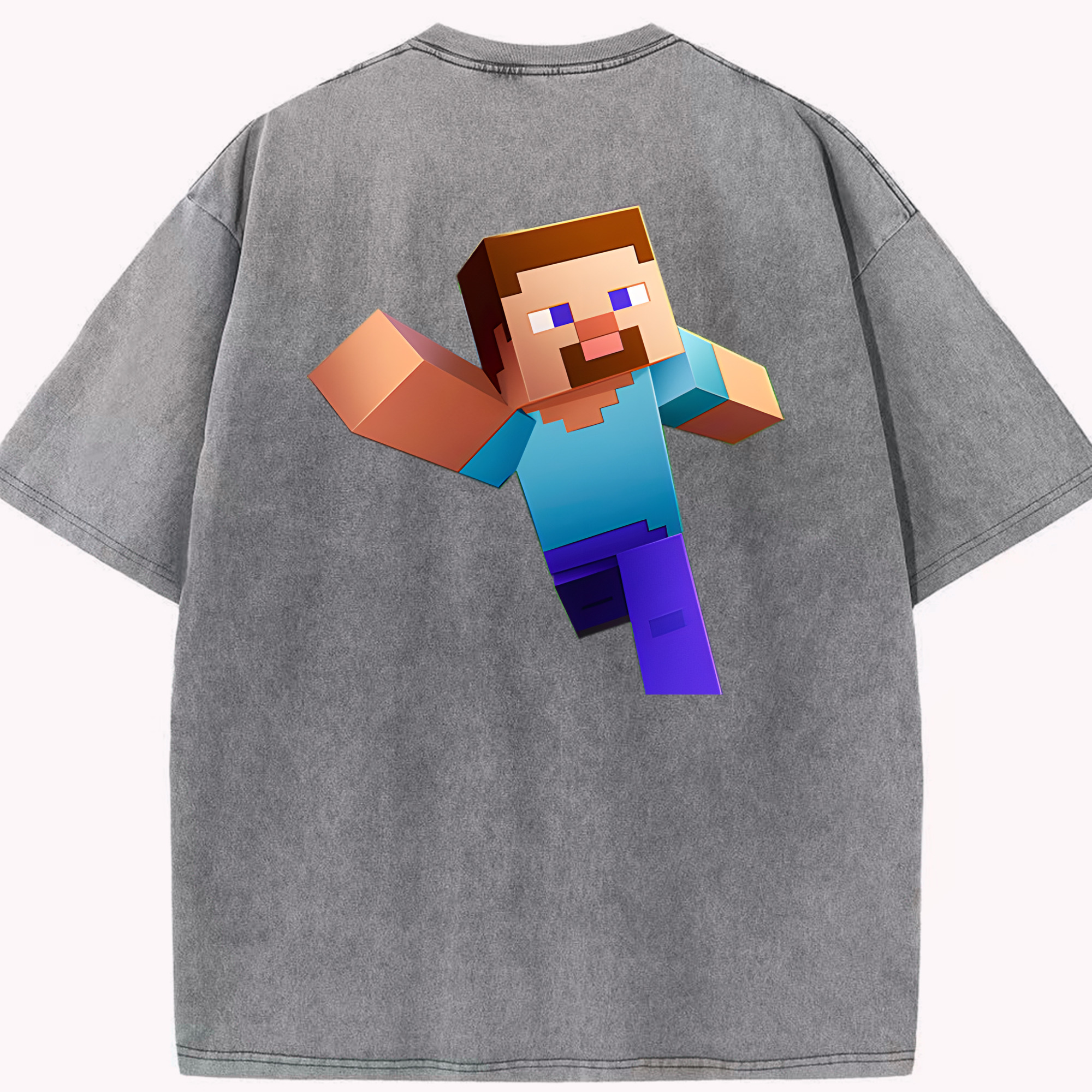 （画像用） マインクラフト ブロックの世界 Minecraft MC Block world 綿100% ヴィンテージ風 半袖Tシャツ（背面プリント）