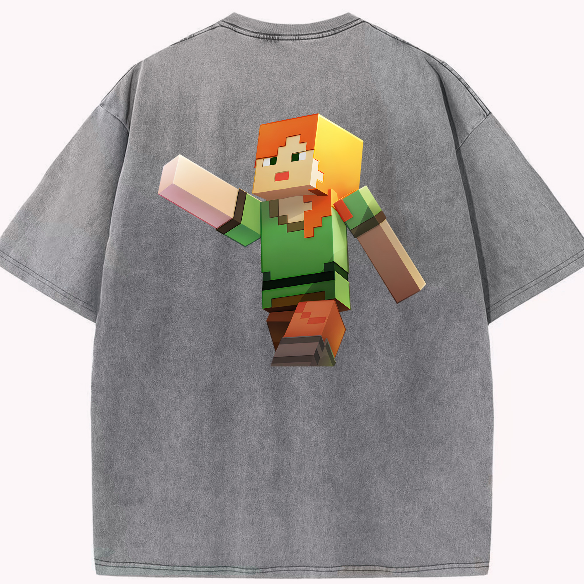 （画像用） マインクラフト ブロックの世界 Minecraft MC Block world 綿100% ヴィンテージ風 半袖Tシャツ（背面プリント）