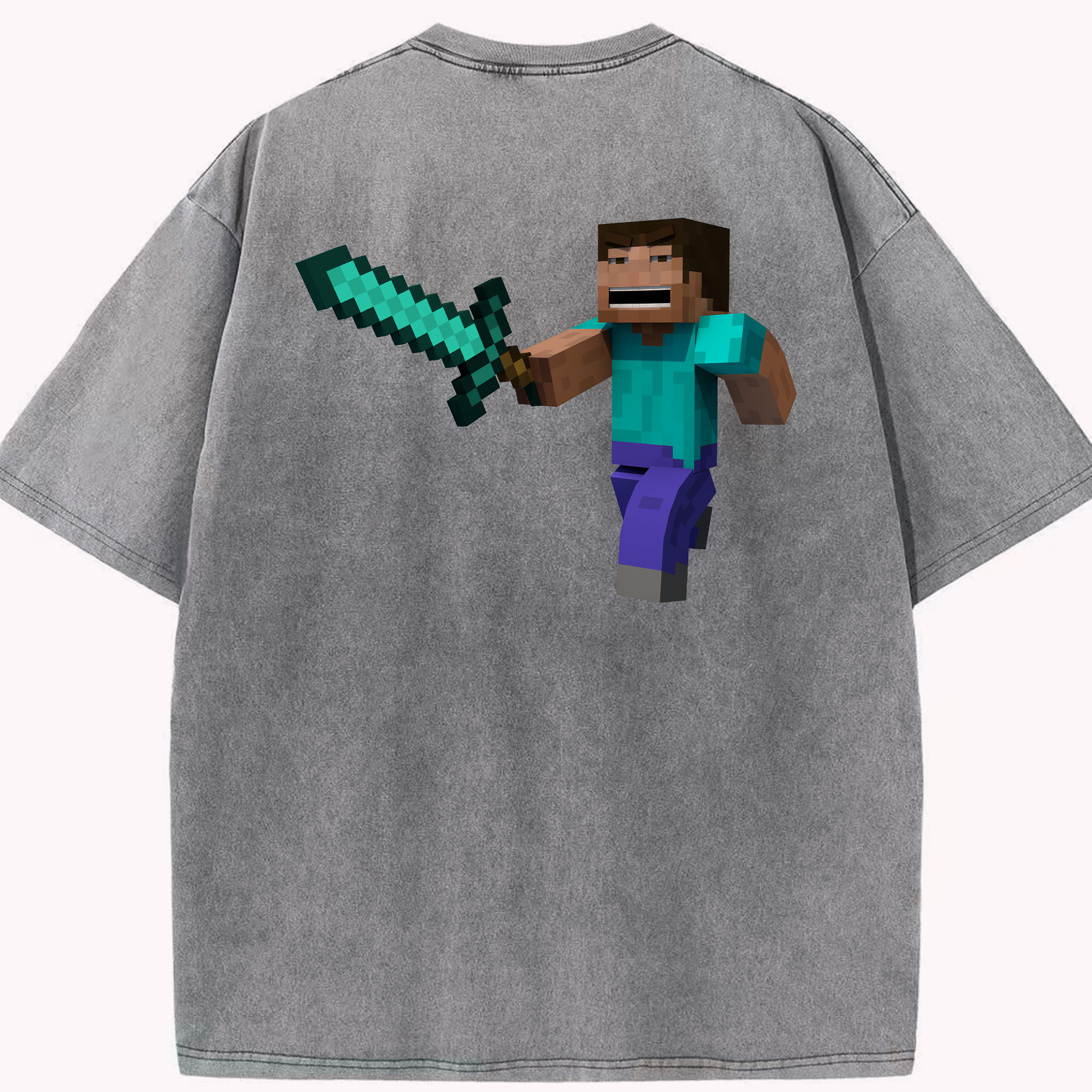 （画像用） マインクラフト ブロックの世界 Minecraft MC Block world 綿100% ヴィンテージ風 半袖Tシャツ（背面プリント）