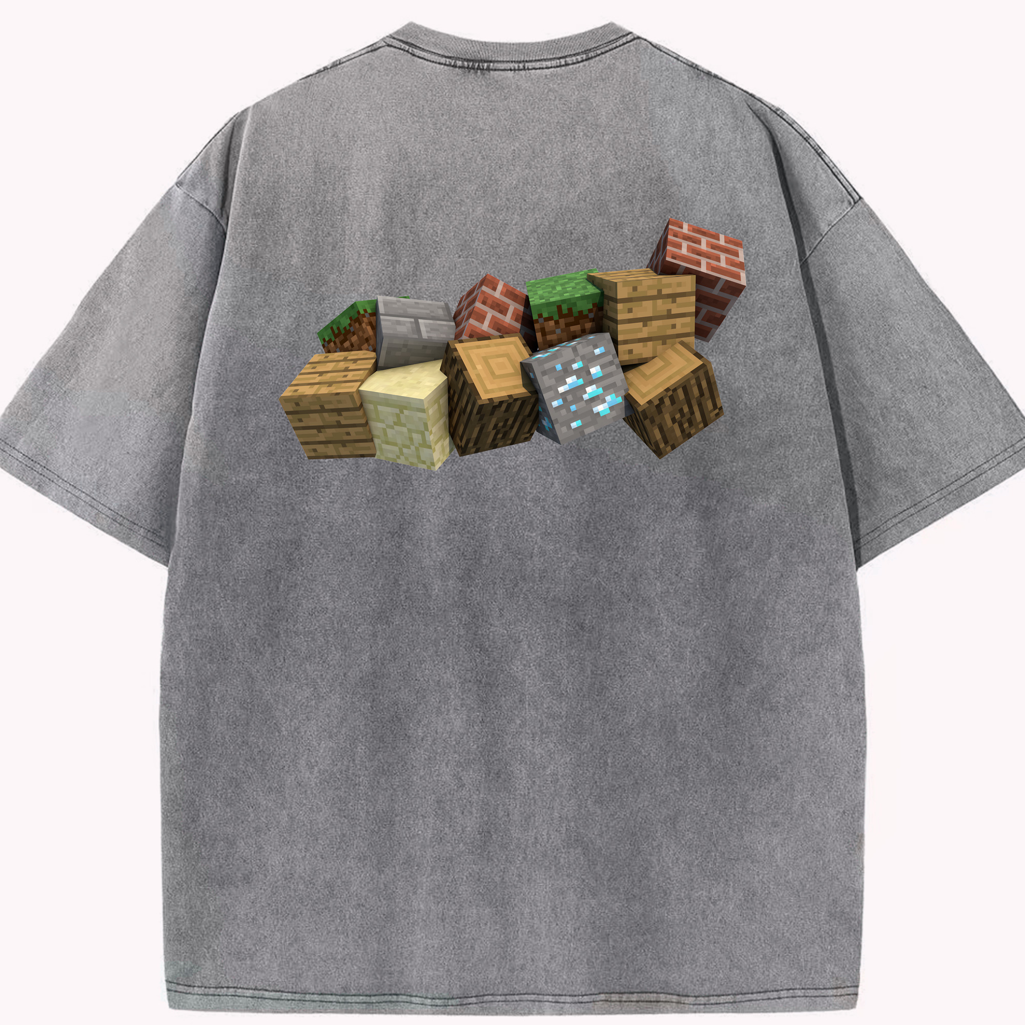（画像用） マインクラフト ブロックの世界 Minecraft MC Block world 綿100% ヴィンテージ風 半袖Tシャツ（背面プリント）