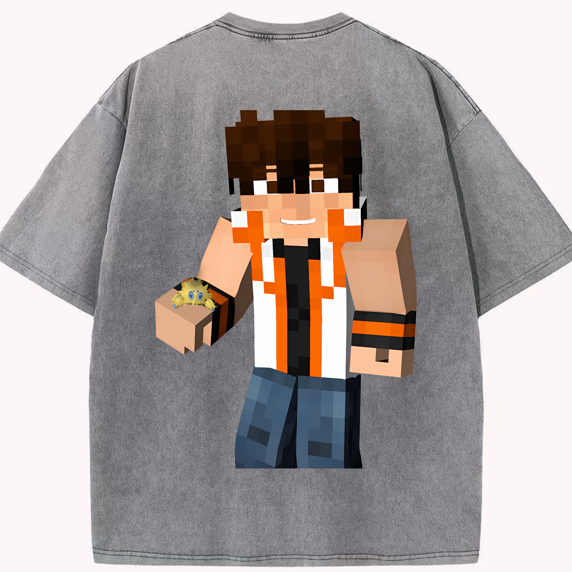 （画像用） マインクラフト ブロックの世界 Minecraft MC Block world 綿100% ヴィンテージ風 半袖Tシャツ（背面プリント）