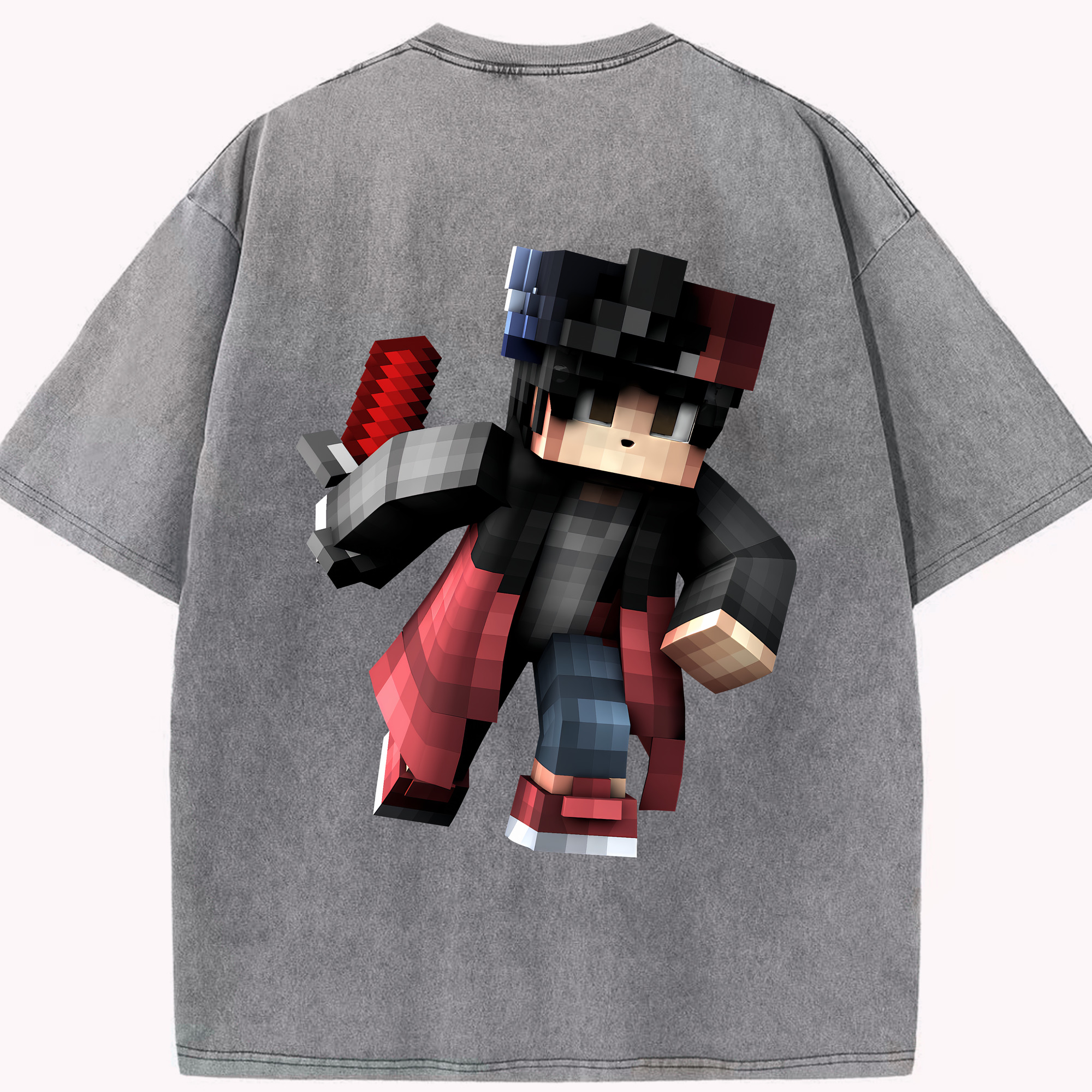 （画像用） マインクラフト ブロックの世界 Minecraft MC Block world 綿100% ヴィンテージ風 半袖Tシャツ（背面プリント）