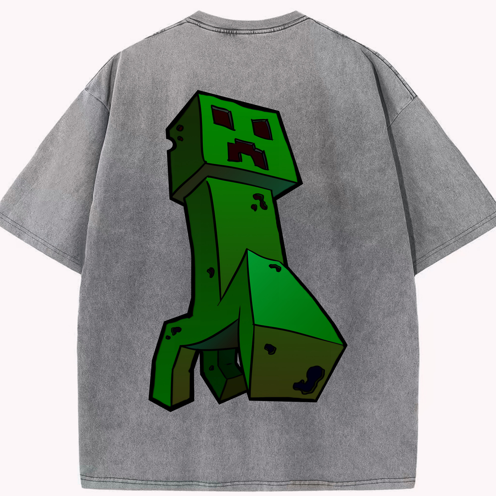 （画像用） マインクラフト ブロックの世界 Minecraft MC Block world 綿100% ヴィンテージ風 半袖Tシャツ（背面プリント）