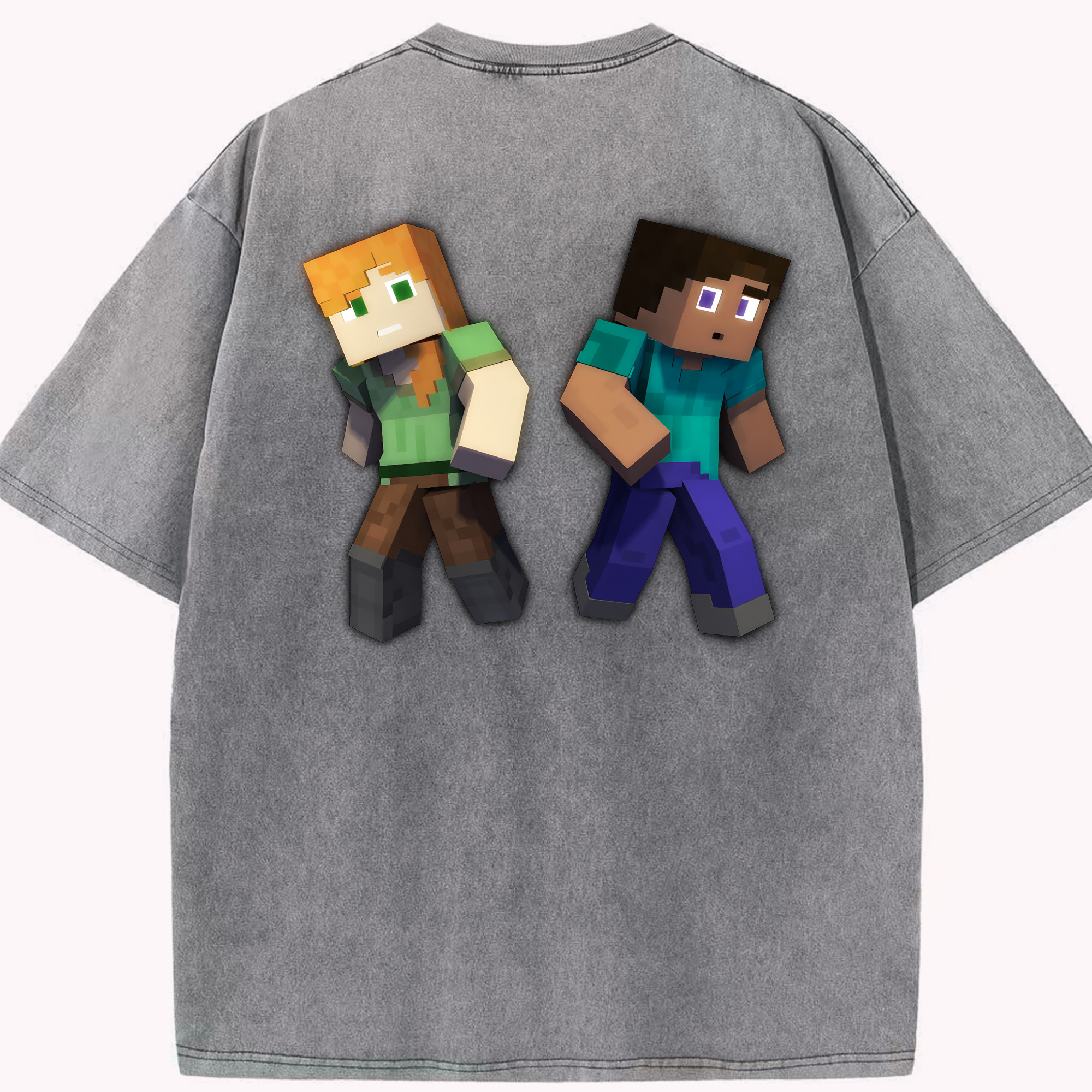 （画像用） マインクラフト ブロックの世界 Minecraft MC Block world 綿100% ヴィンテージ風 半袖Tシャツ（背面プリント）