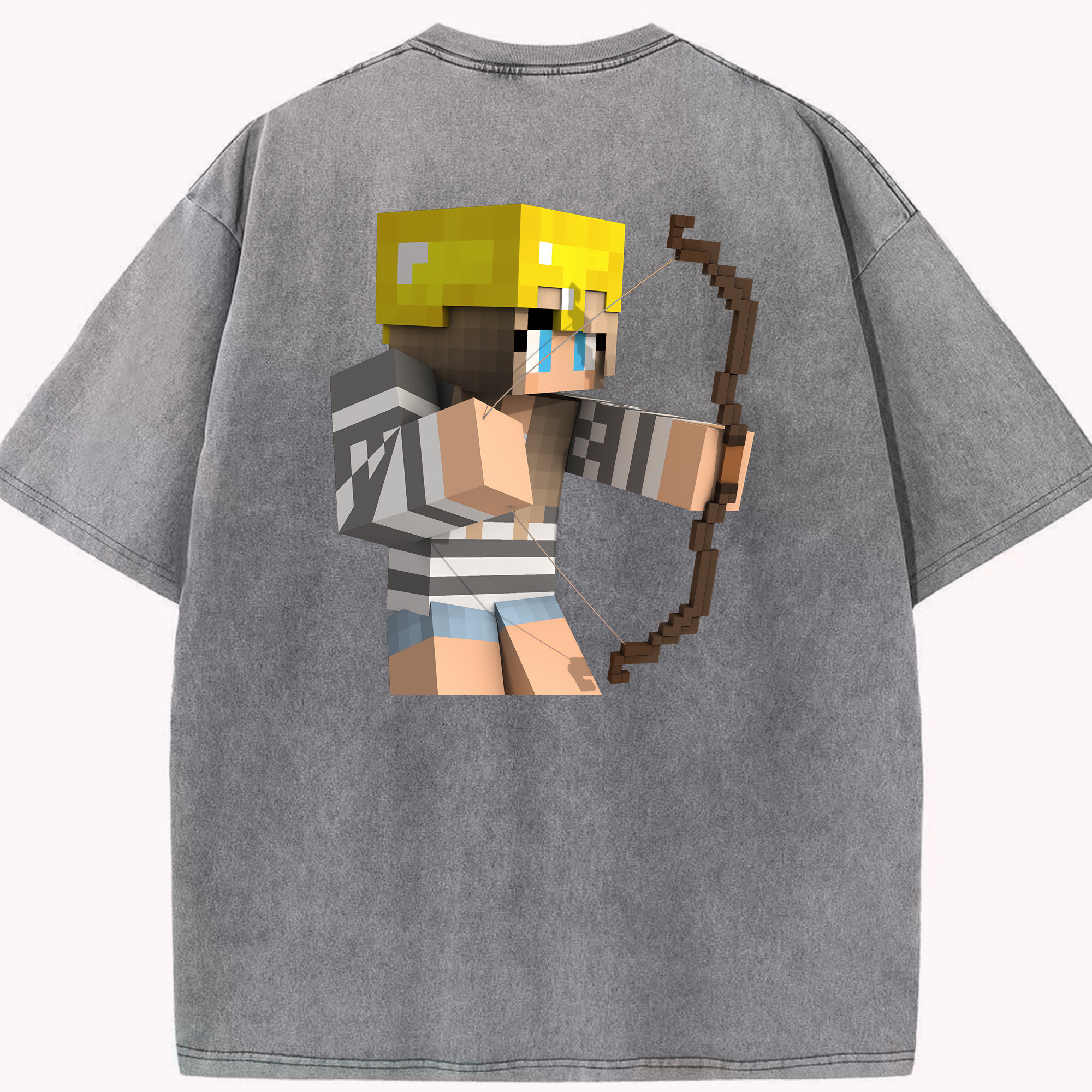 （画像用） マインクラフト ブロックの世界 Minecraft MC Block world 綿100% ヴィンテージ風 半袖Tシャツ（背面プリント）