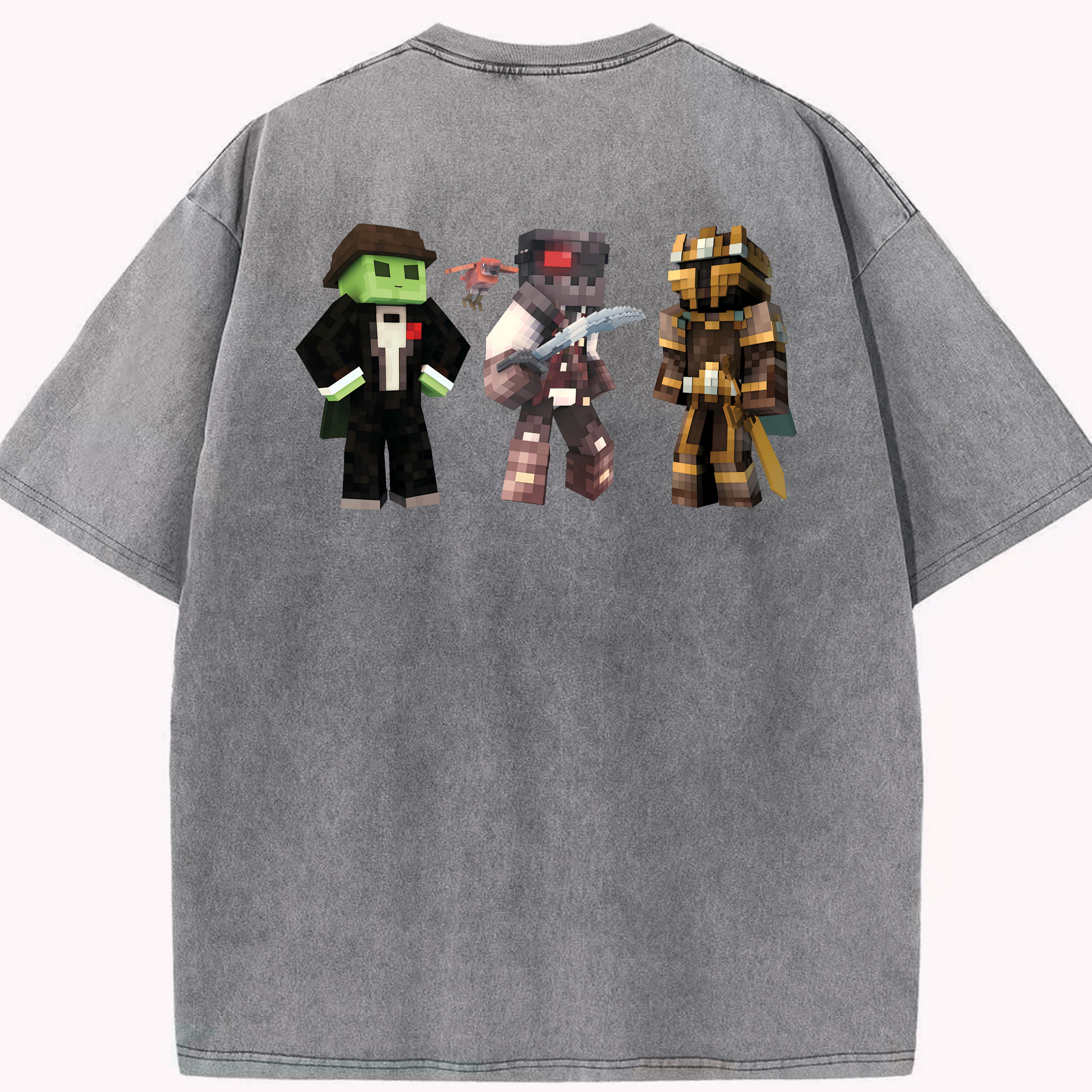 （画像用） マインクラフト ブロックの世界 Minecraft MC Block world 綿100% ヴィンテージ風 半袖Tシャツ（背面プリント）