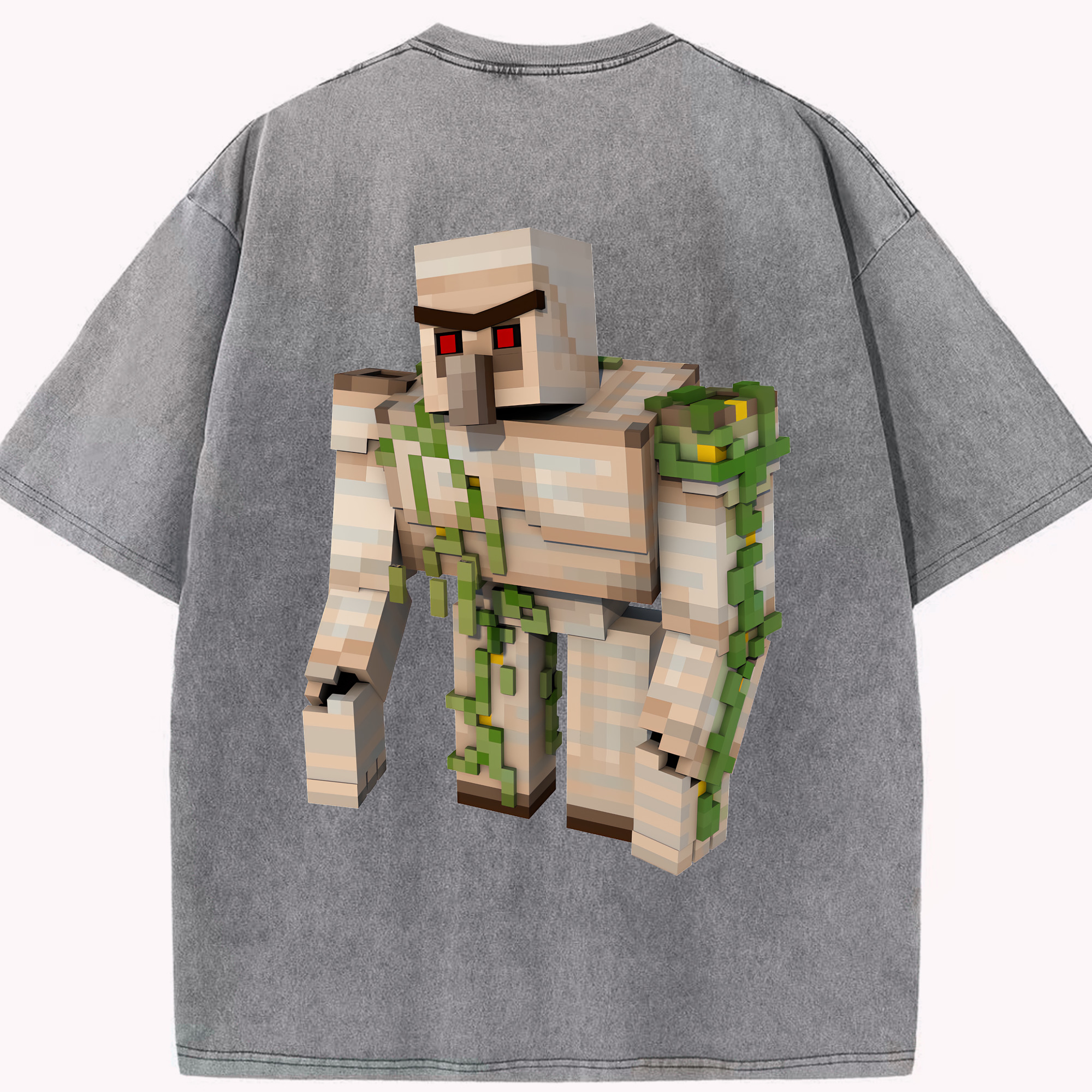 （画像用） マインクラフト ブロックの世界 Minecraft MC Block world 綿100% ヴィンテージ風 半袖Tシャツ（背面プリント）