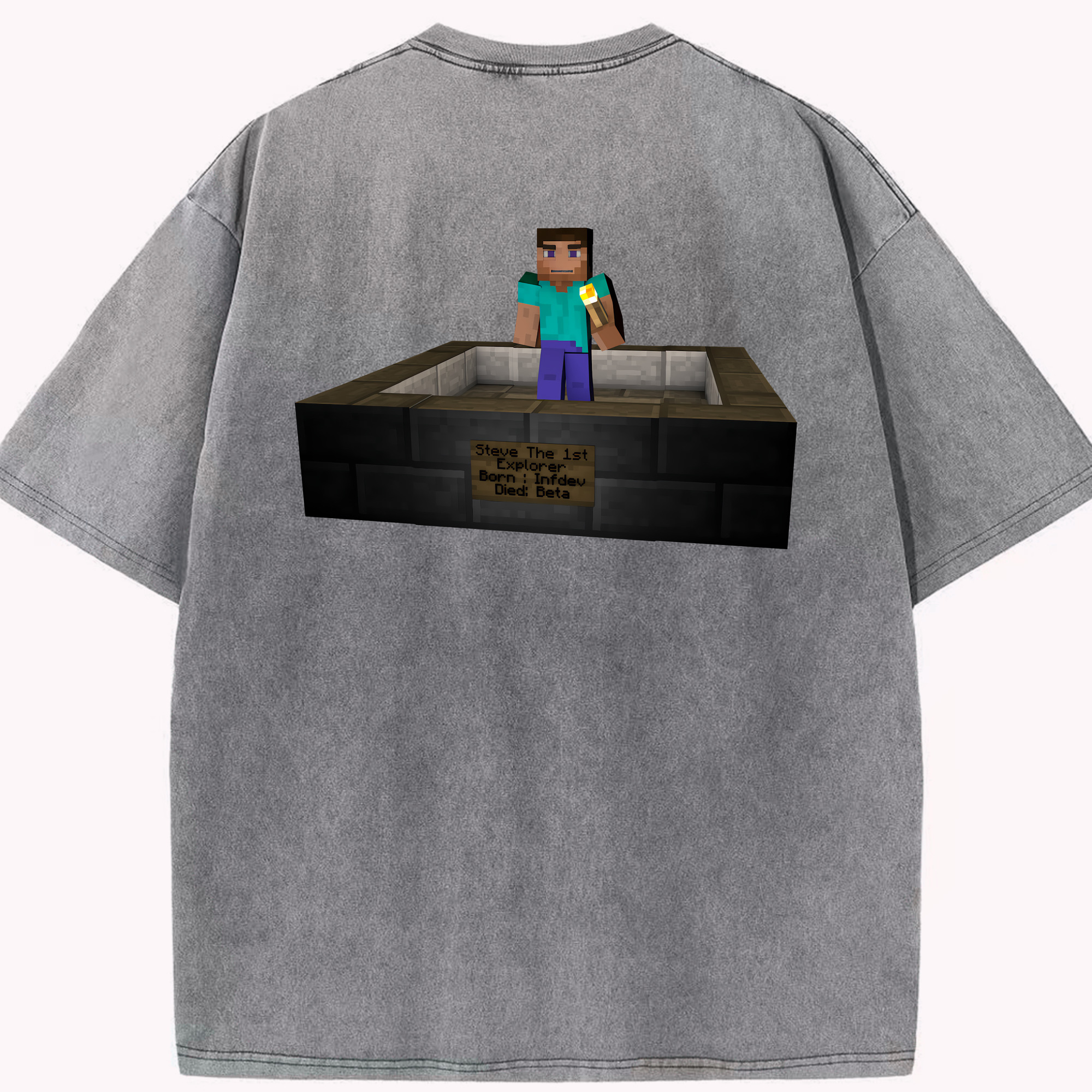 （画像用） マインクラフト ブロックの世界 Minecraft MC Block world 綿100% ヴィンテージ風 半袖Tシャツ（背面プリント）