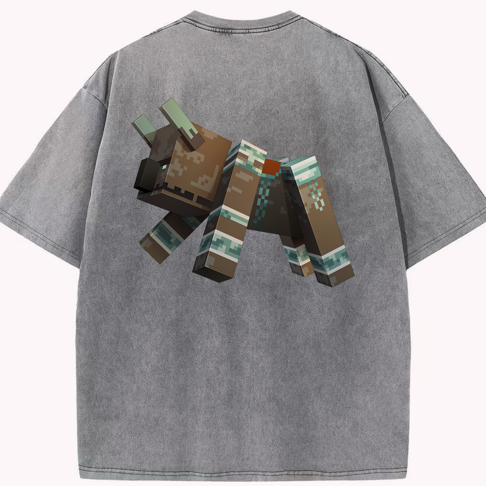 （画像用） マインクラフト ブロックの世界 Minecraft MC Block world 綿100% ヴィンテージ風 半袖Tシャツ（背面プリント）