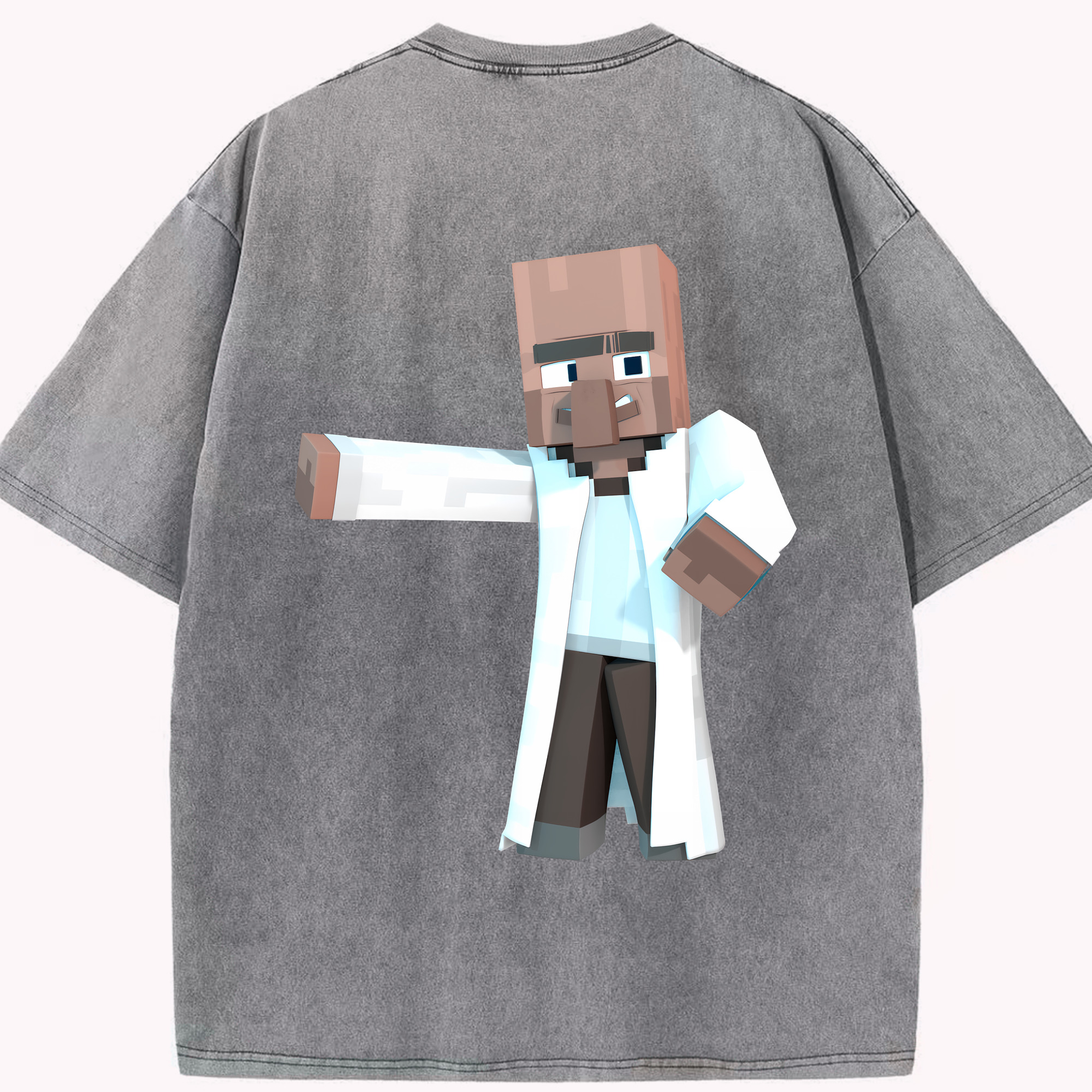 （画像用） マインクラフト ブロックの世界 Minecraft MC Block world 綿100% ヴィンテージ風 半袖Tシャツ（背面プリント）