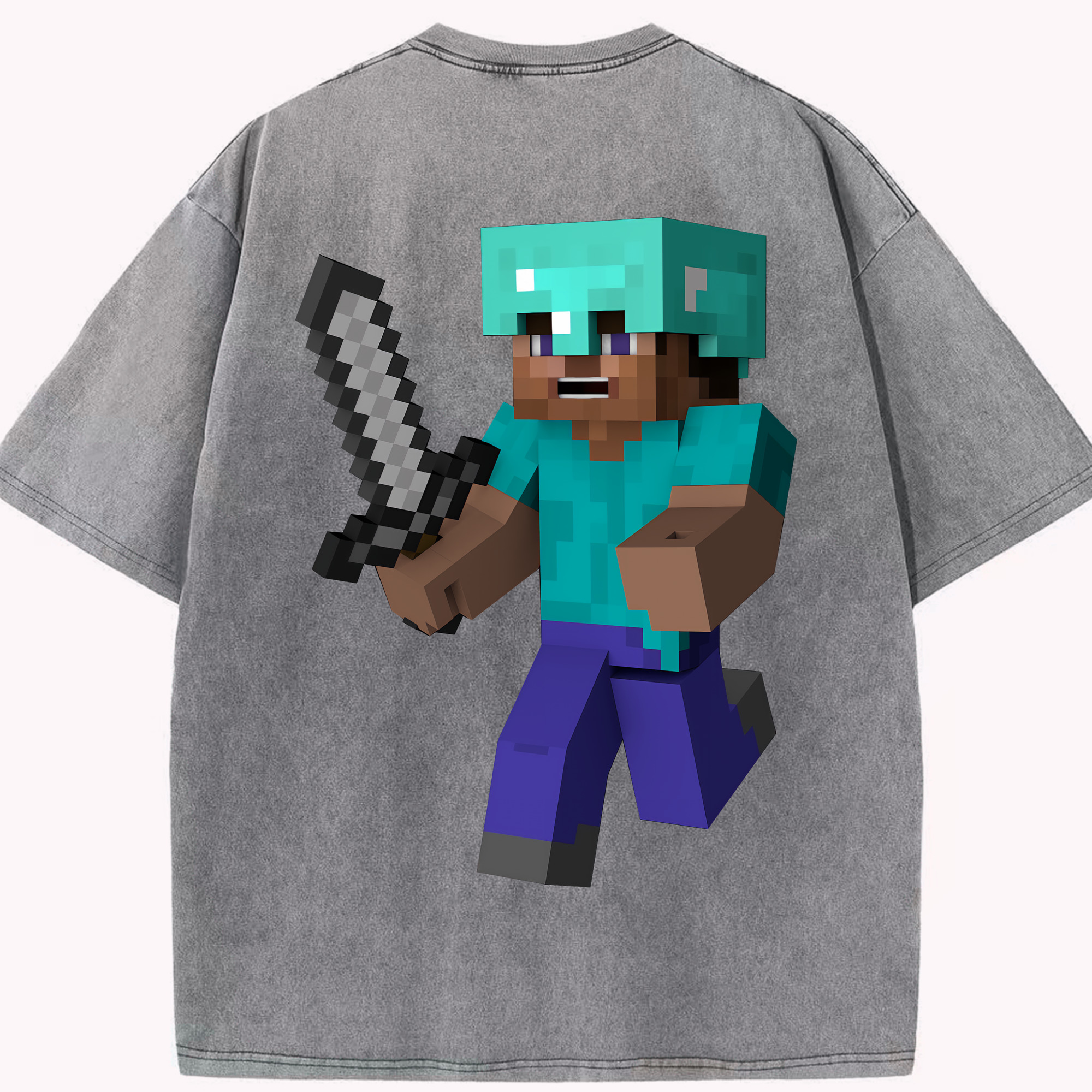 （画像用） マインクラフト ブロックの世界 Minecraft MC Block world 綿100% ヴィンテージ風 半袖Tシャツ（背面プリント）