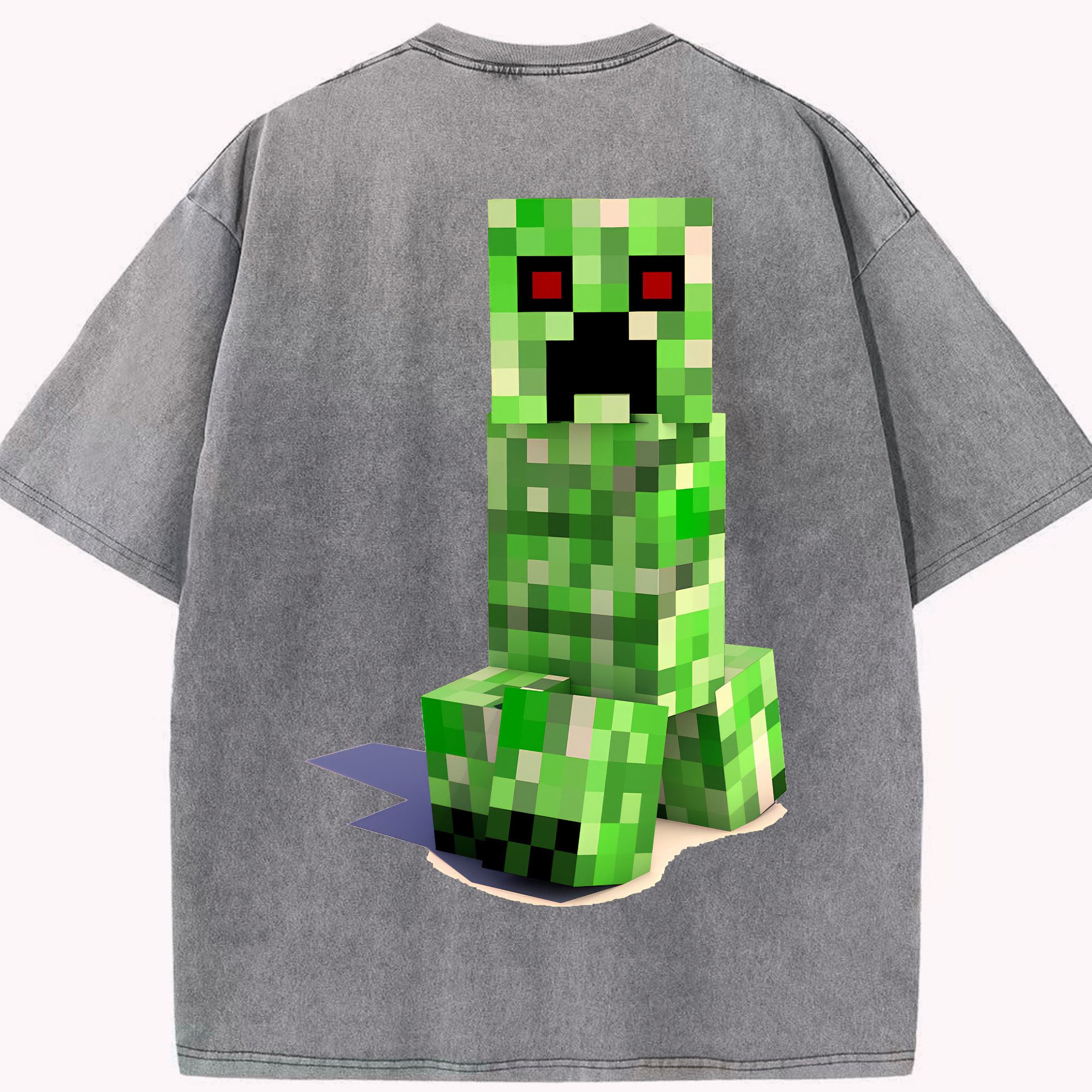 （画像用） マインクラフト ブロックの世界 Minecraft MC Block world 綿100% ヴィンテージ風 半袖Tシャツ（背面プリント）