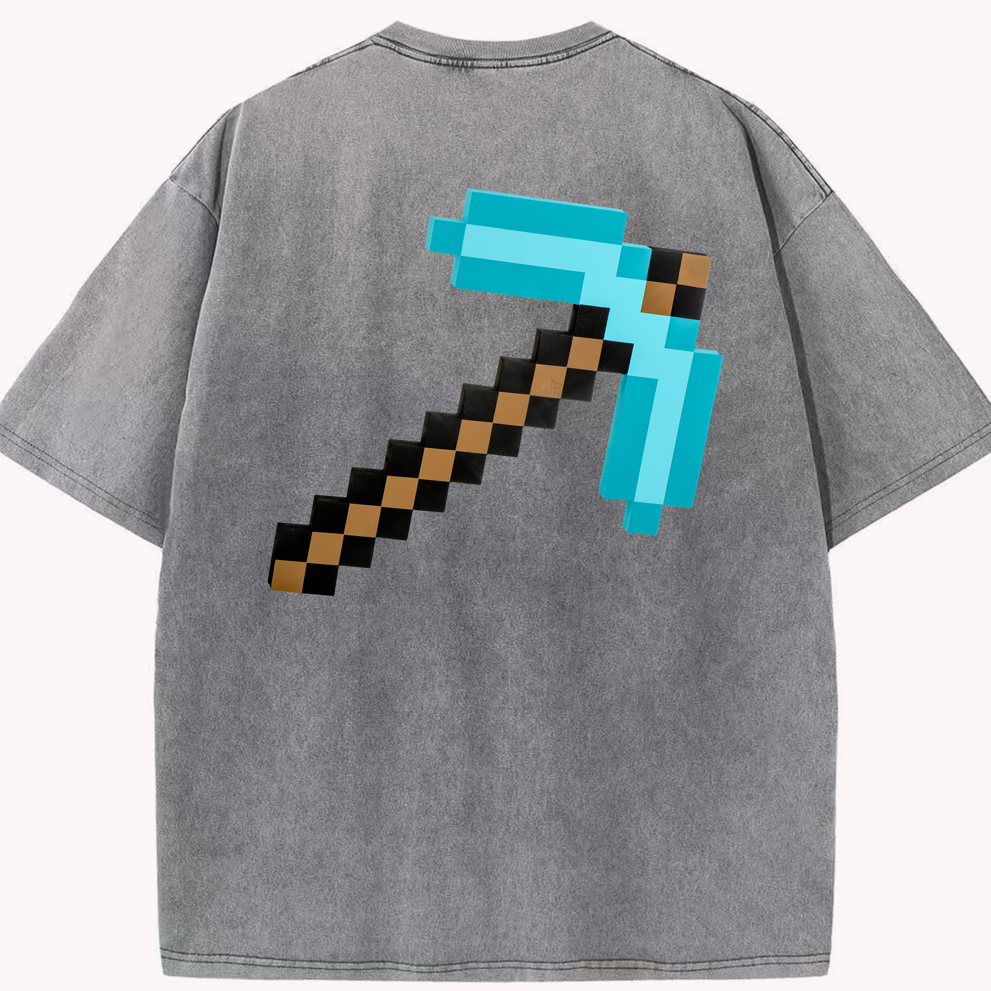 （画像用） マインクラフト ブロックの世界 Minecraft MC Block world 綿100% ヴィンテージ風 半袖Tシャツ（背面プリント）
