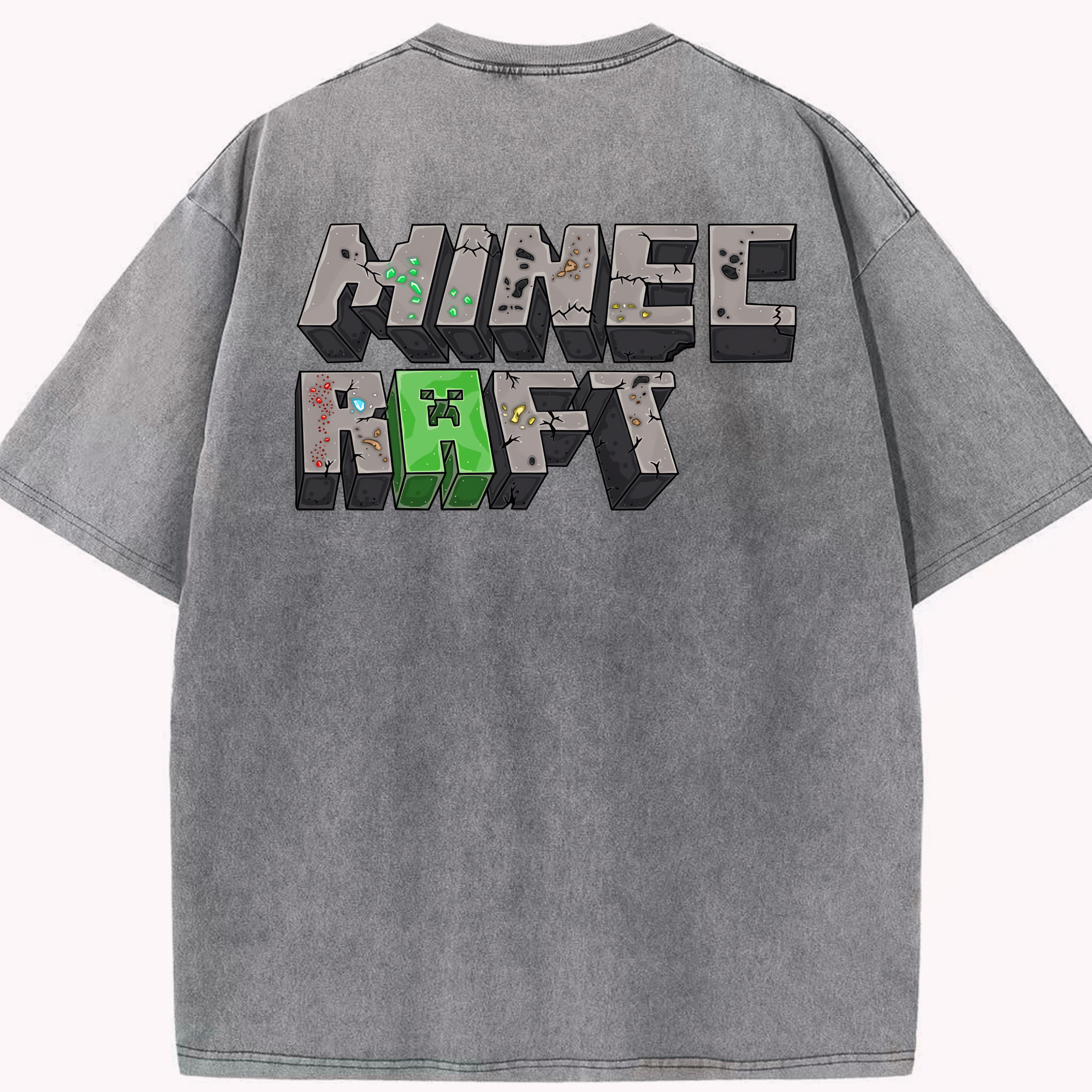 （画像用） マインクラフト ブロックの世界 Minecraft MC Block world 綿100% ヴィンテージ風 半袖Tシャツ（背面プリント）