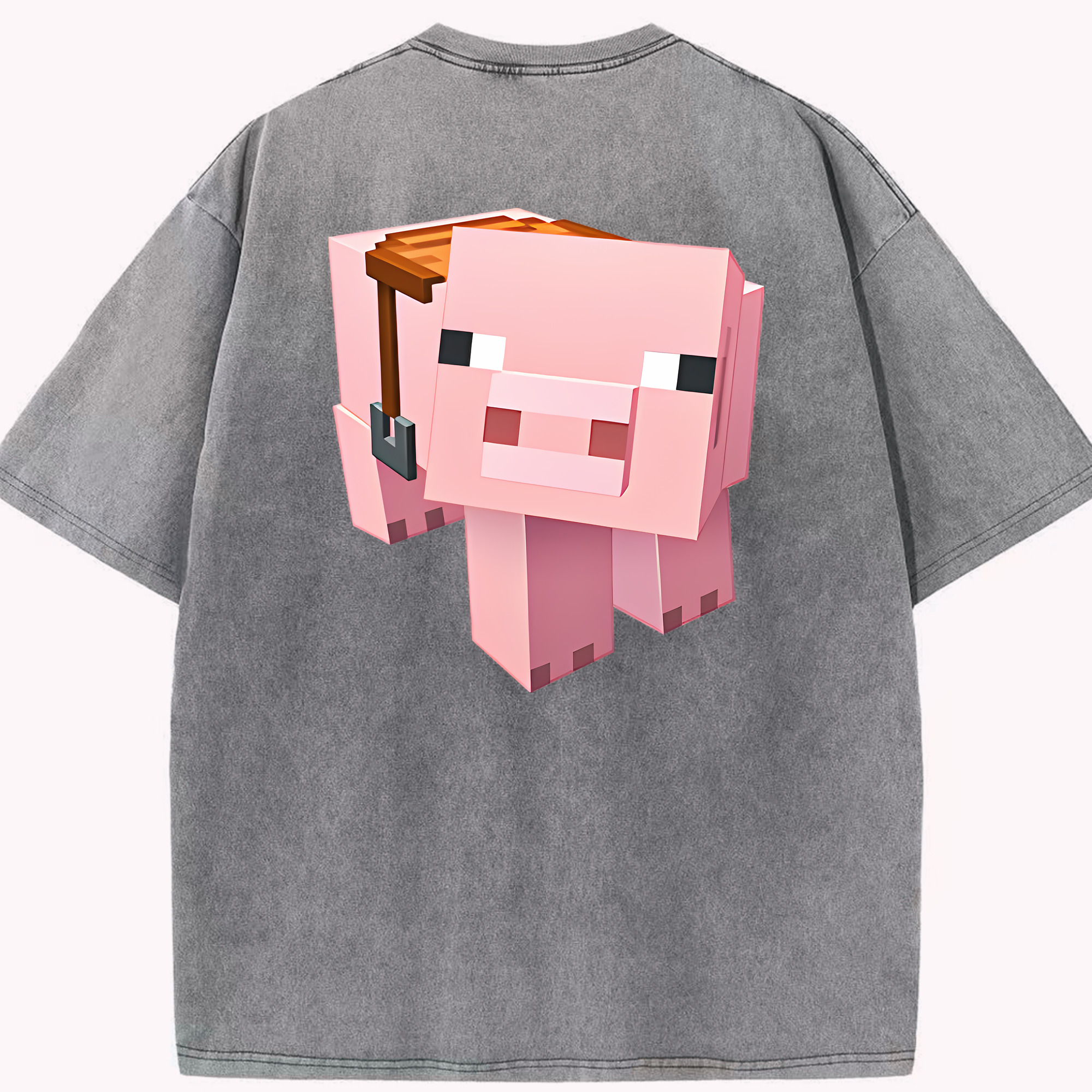 （画像用） マインクラフト ブロックの世界 Minecraft MC Block world 綿100% ヴィンテージ風 半袖Tシャツ（背面プリント）