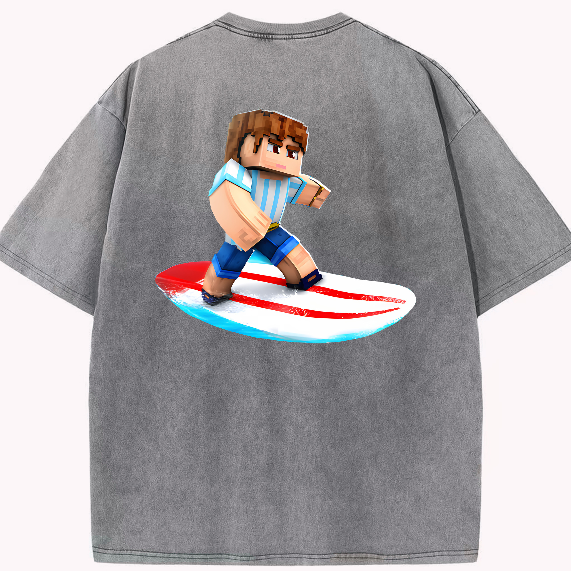 （画像用） マインクラフト ブロックの世界 Minecraft MC Block world 綿100% ヴィンテージ風 半袖Tシャツ（背面プリント）