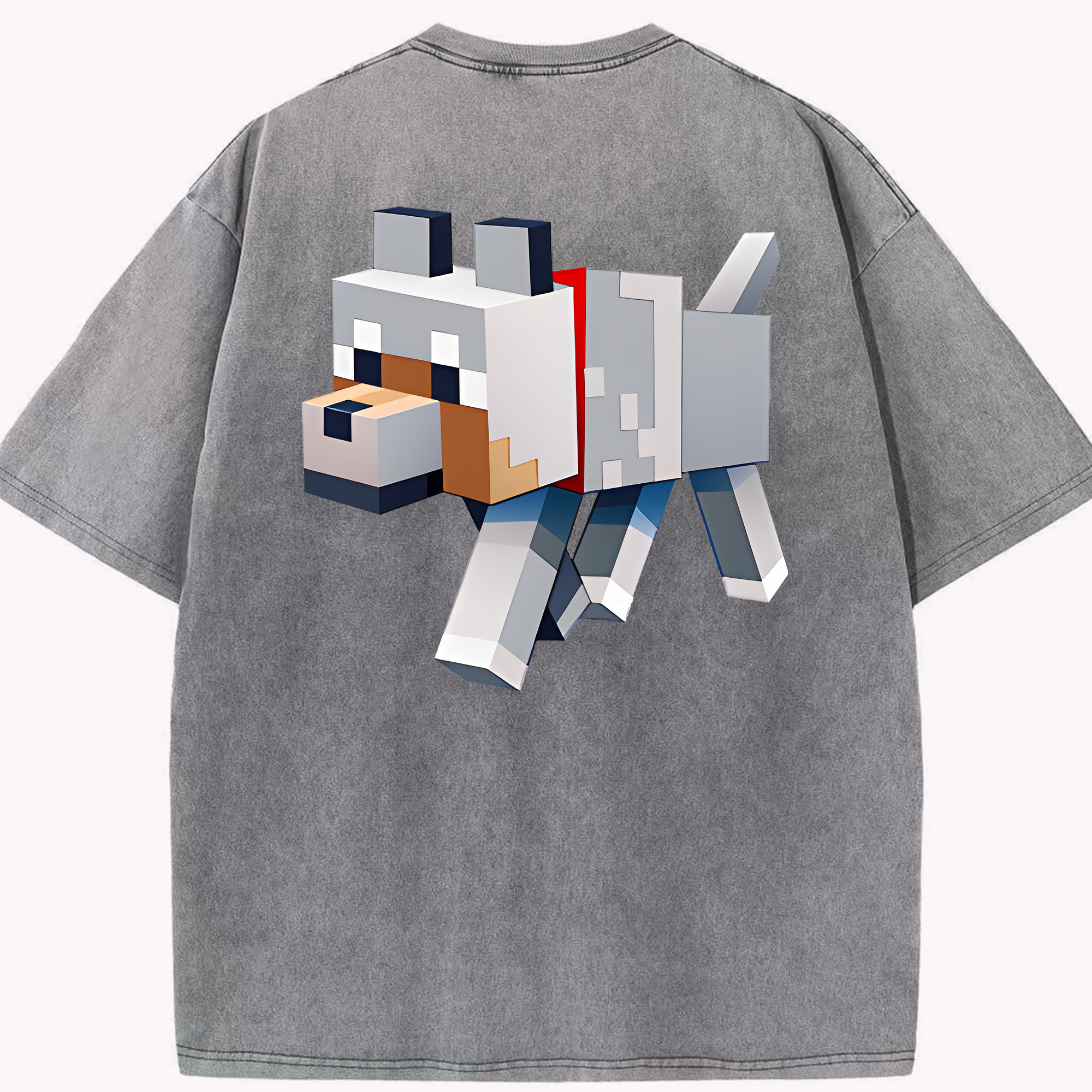 （画像用） マインクラフト ブロックの世界 Minecraft MC Block world 綿100% ヴィンテージ風 半袖Tシャツ（背面プリント）