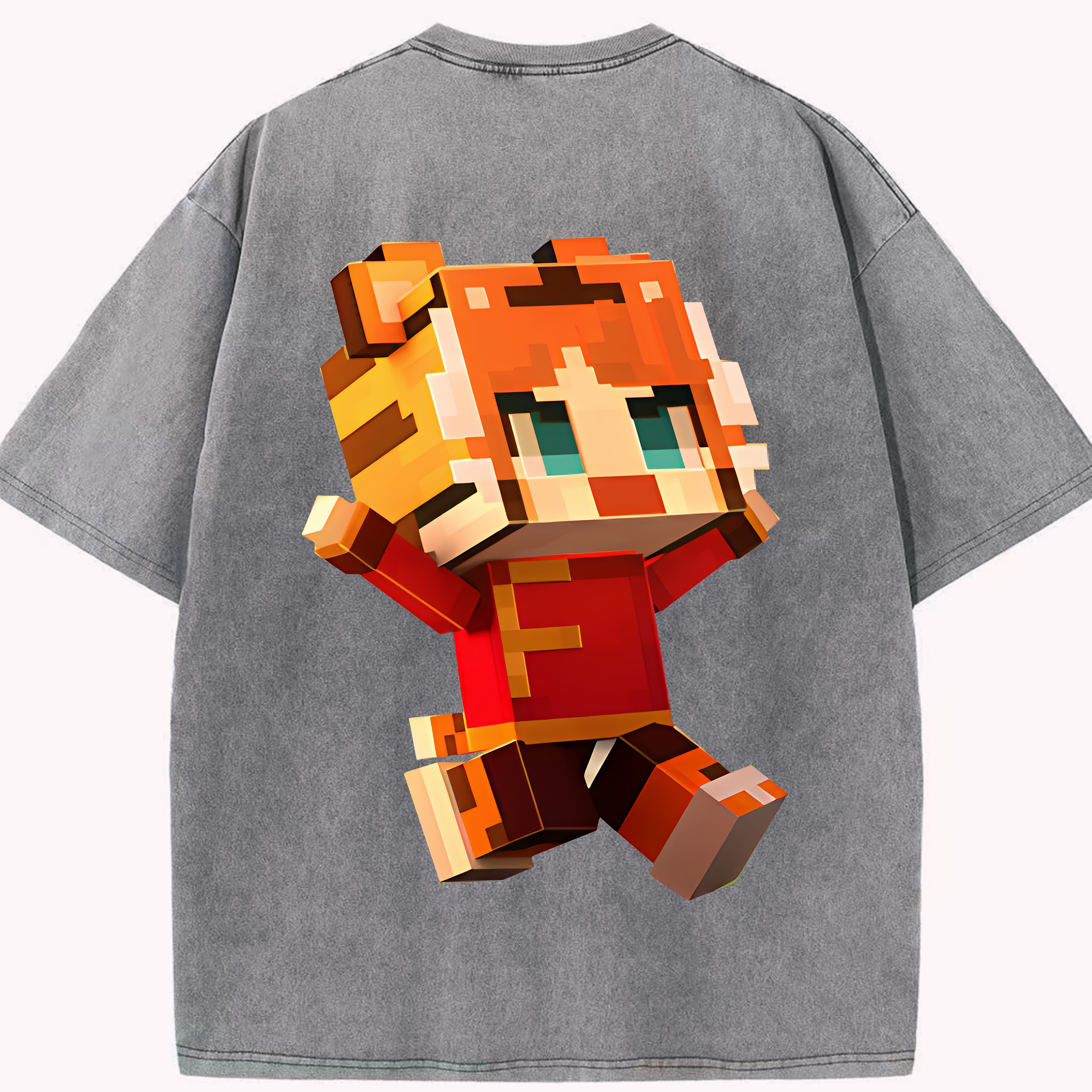 （画像用） マインクラフト ブロックの世界 Minecraft MC Block world 綿100% ヴィンテージ風 半袖Tシャツ（背面プリント）