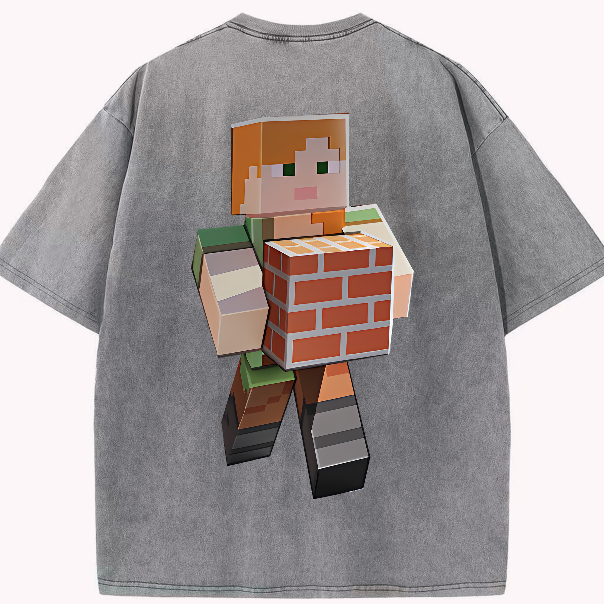 （画像用） マインクラフト ブロックの世界 Minecraft MC Block world 綿100% ヴィンテージ風 半袖Tシャツ（背面プリント）