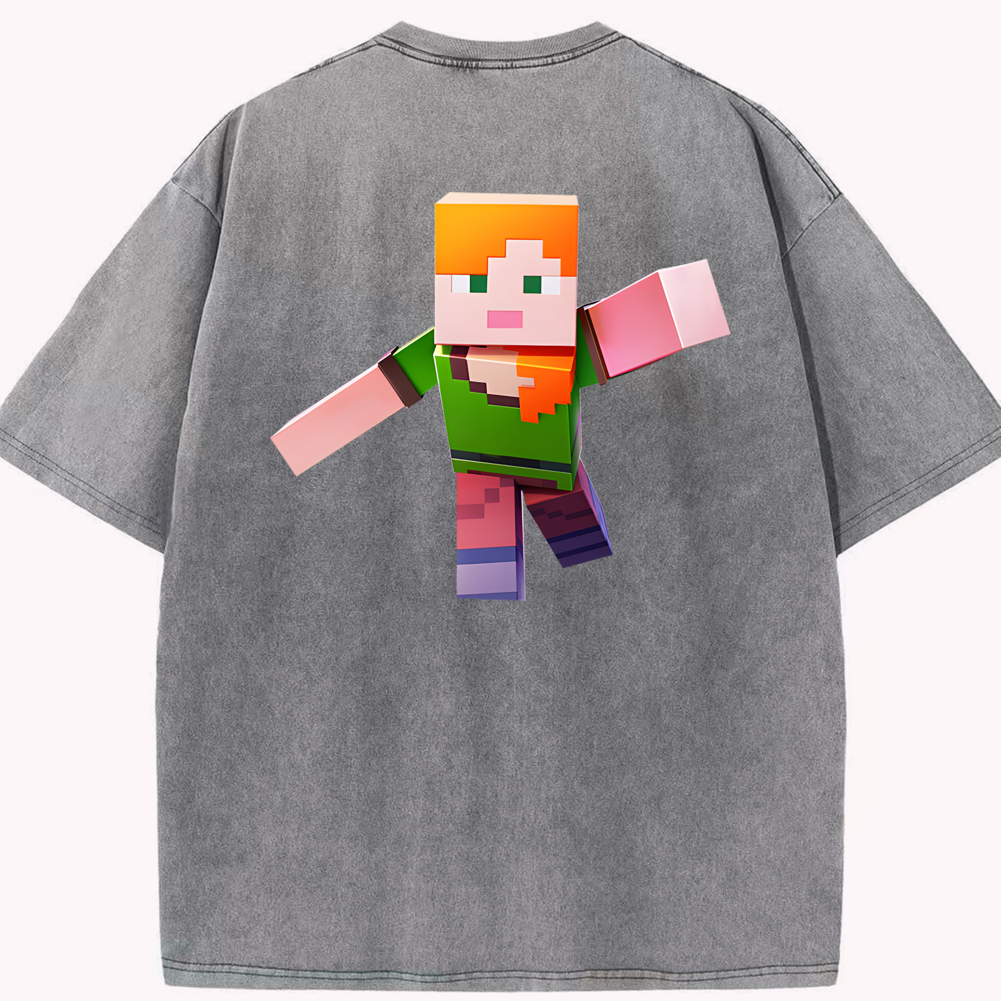 （画像用） マインクラフト ブロックの世界 Minecraft MC Block world 綿100% ヴィンテージ風 半袖Tシャツ（背面プリント）