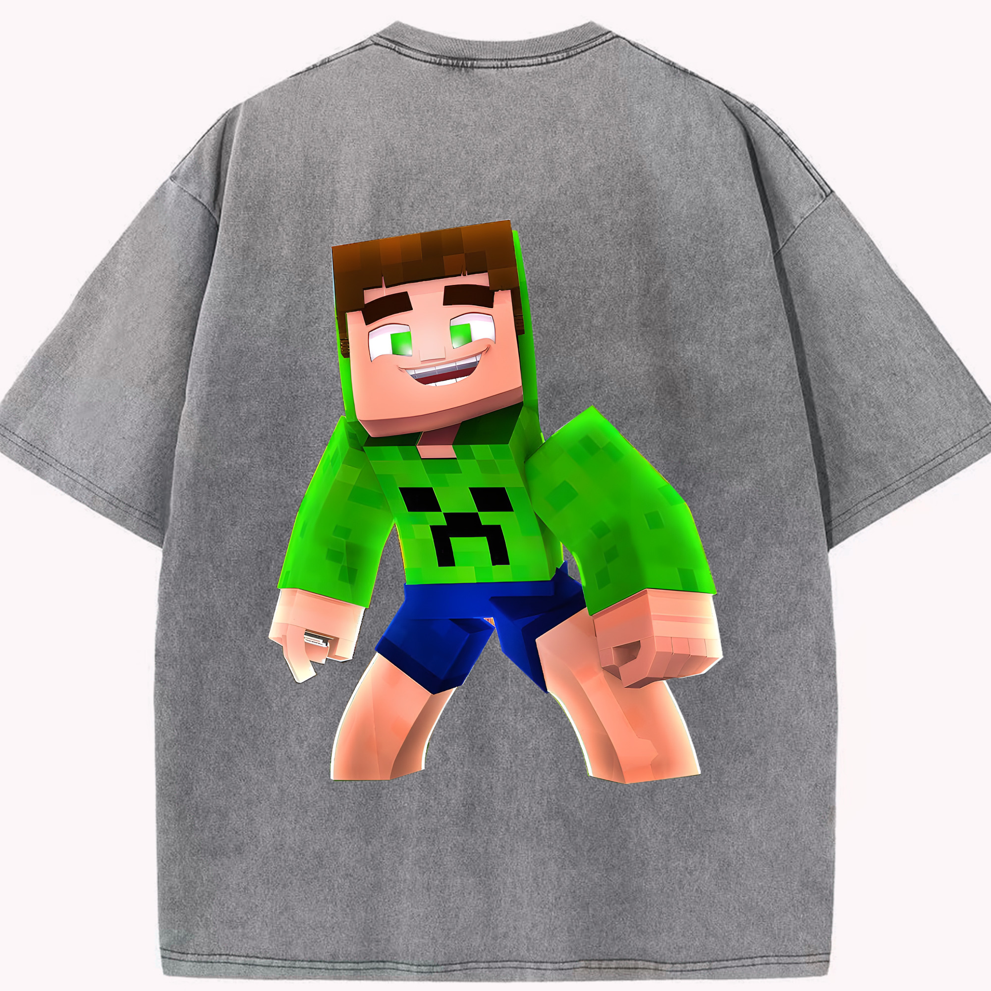 （画像用） マインクラフト ブロックの世界 Minecraft MC Block world 綿100% ヴィンテージ風 半袖Tシャツ（背面プリント）