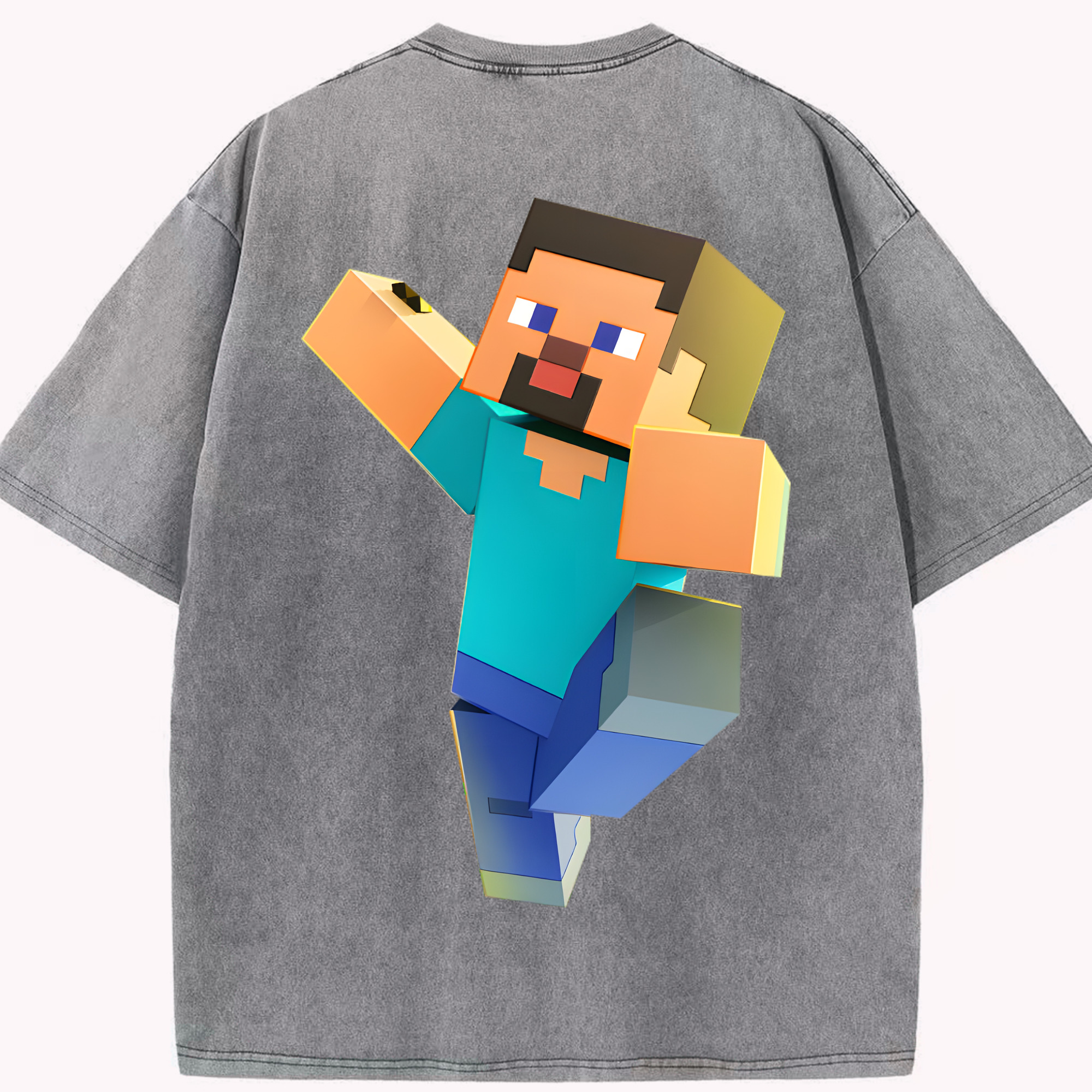 （画像用） マインクラフト ブロックの世界 Minecraft MC Block world 綿100% ヴィンテージ風 半袖Tシャツ（背面プリント）