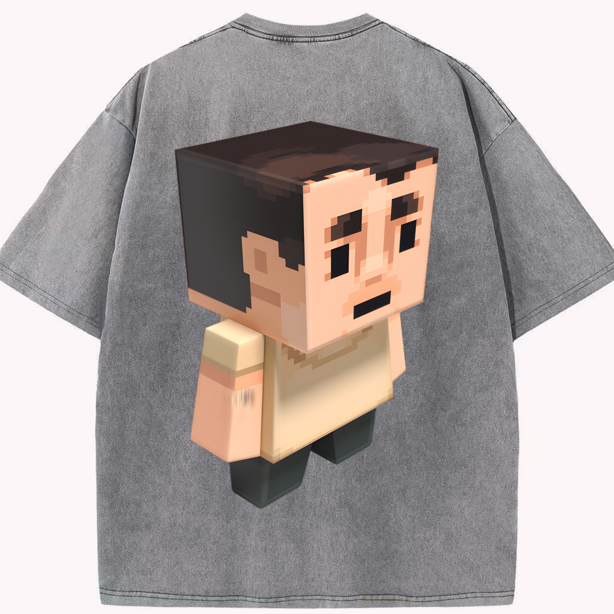 （画像用） マインクラフト ブロックの世界 Minecraft MC Block world 綿100% ヴィンテージ風 半袖Tシャツ（背面プリント）