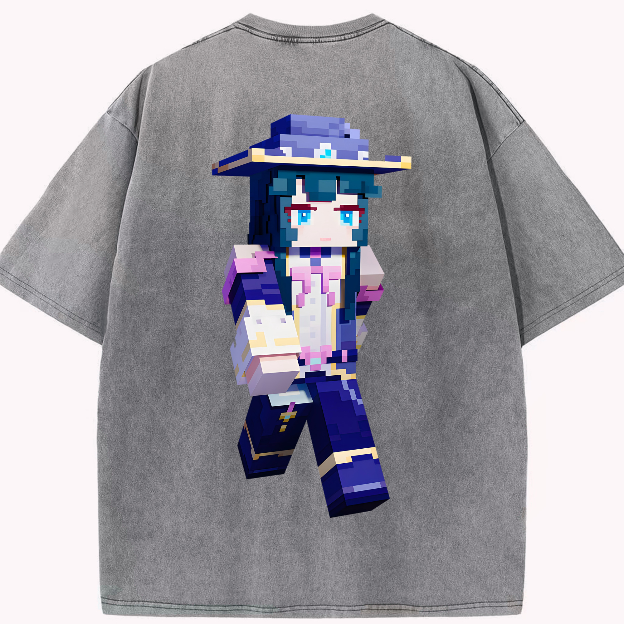 （画像用） マインクラフト ブロックの世界 Minecraft MC Block world 綿100% ヴィンテージ風 半袖Tシャツ（背面プリント）