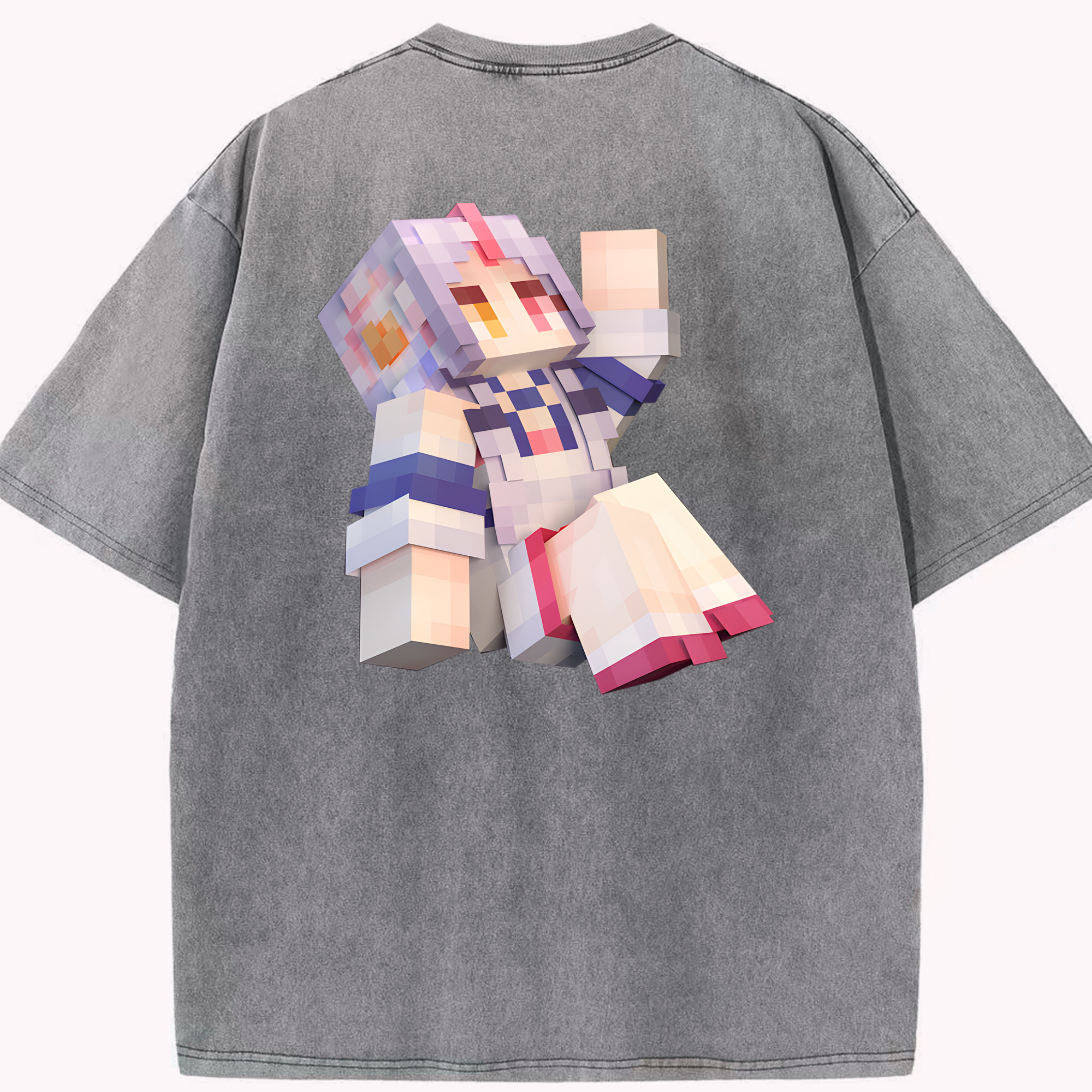 （画像用） マインクラフト ブロックの世界 Minecraft MC Block world 綿100% ヴィンテージ風 半袖Tシャツ（背面プリント）