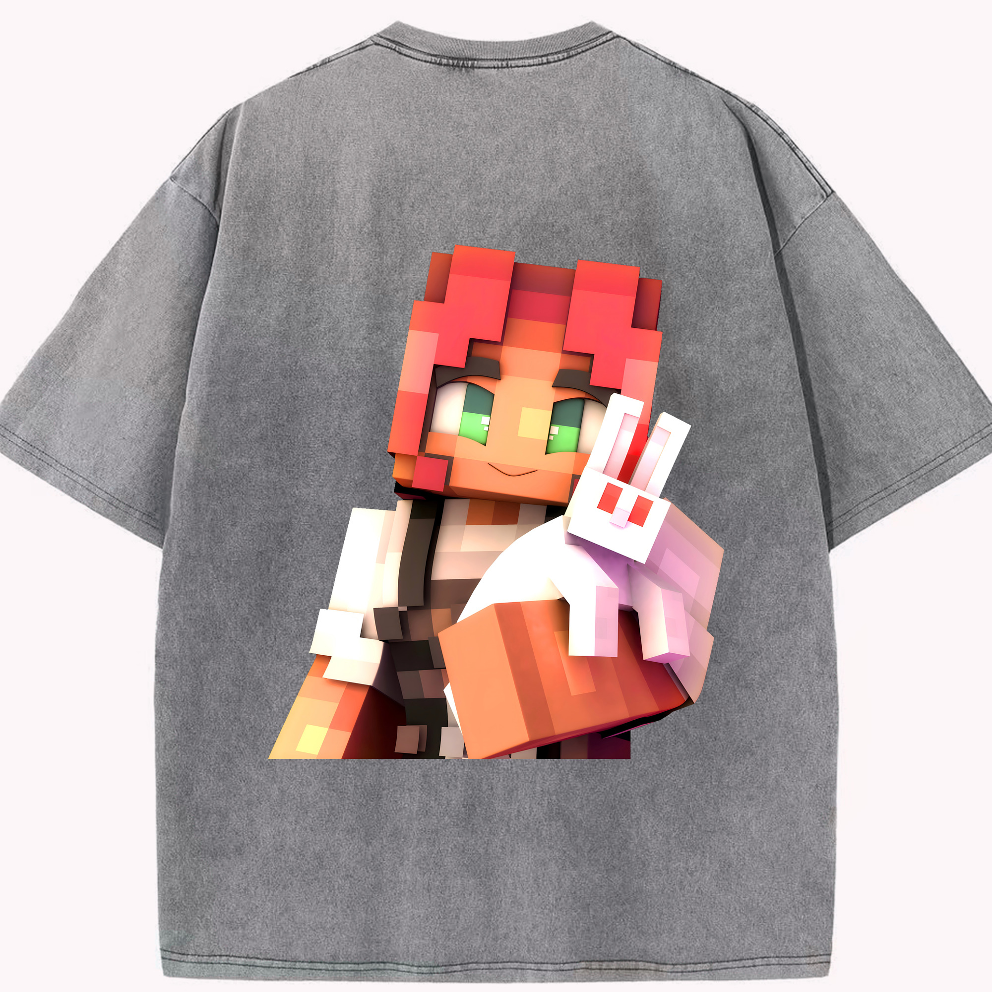 （画像用） マインクラフト ブロックの世界 Minecraft MC Block world 綿100% ヴィンテージ風 半袖Tシャツ（背面プリント）