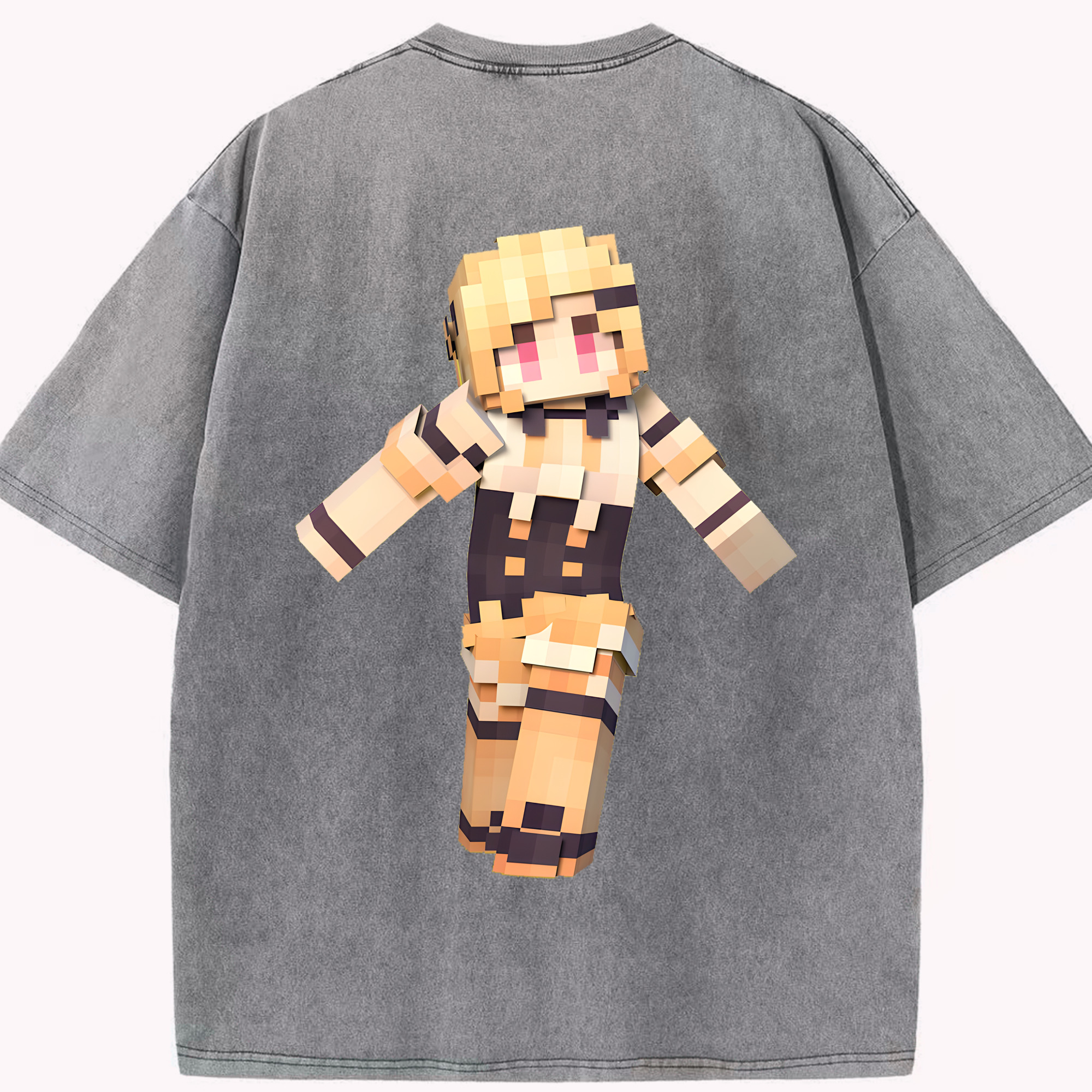 （画像用） マインクラフト ブロックの世界 Minecraft MC Block world 綿100% ヴィンテージ風 半袖Tシャツ（背面プリント）