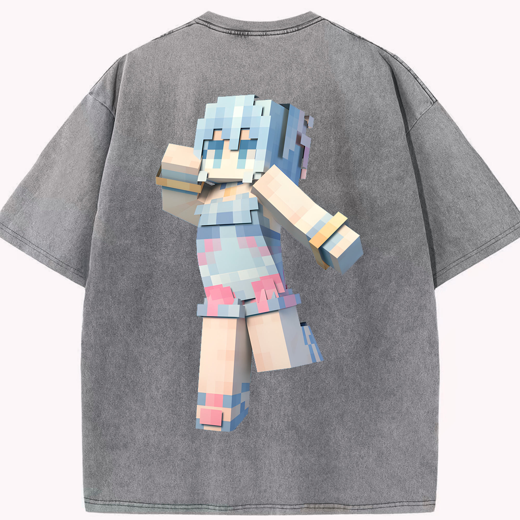 （画像用） マインクラフト ブロックの世界 Minecraft MC Block world 綿100% ヴィンテージ風 半袖Tシャツ（背面プリント）