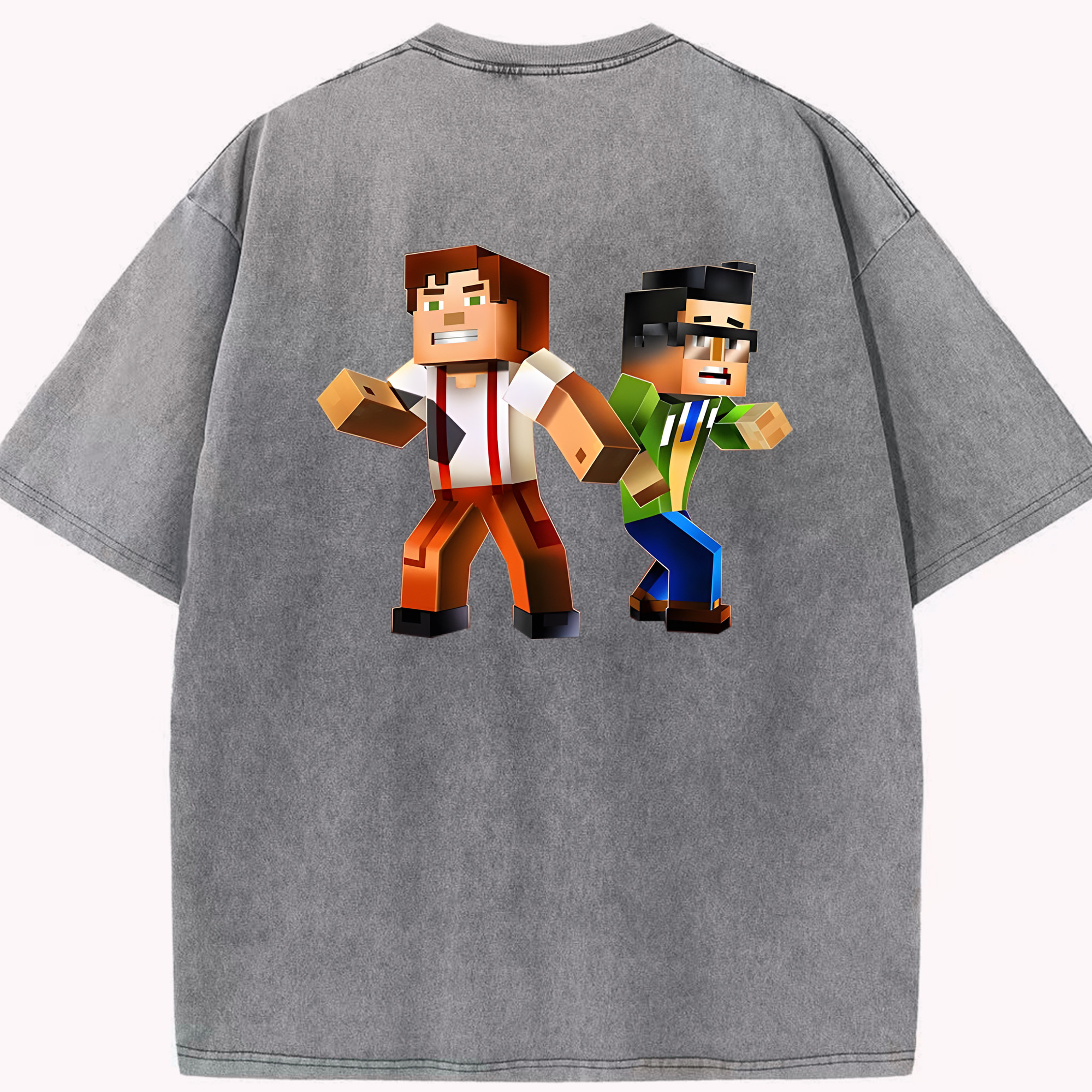 （画像用） マインクラフト ブロックの世界 Minecraft MC Block world 綿100% ヴィンテージ風 半袖Tシャツ（背面プリント）