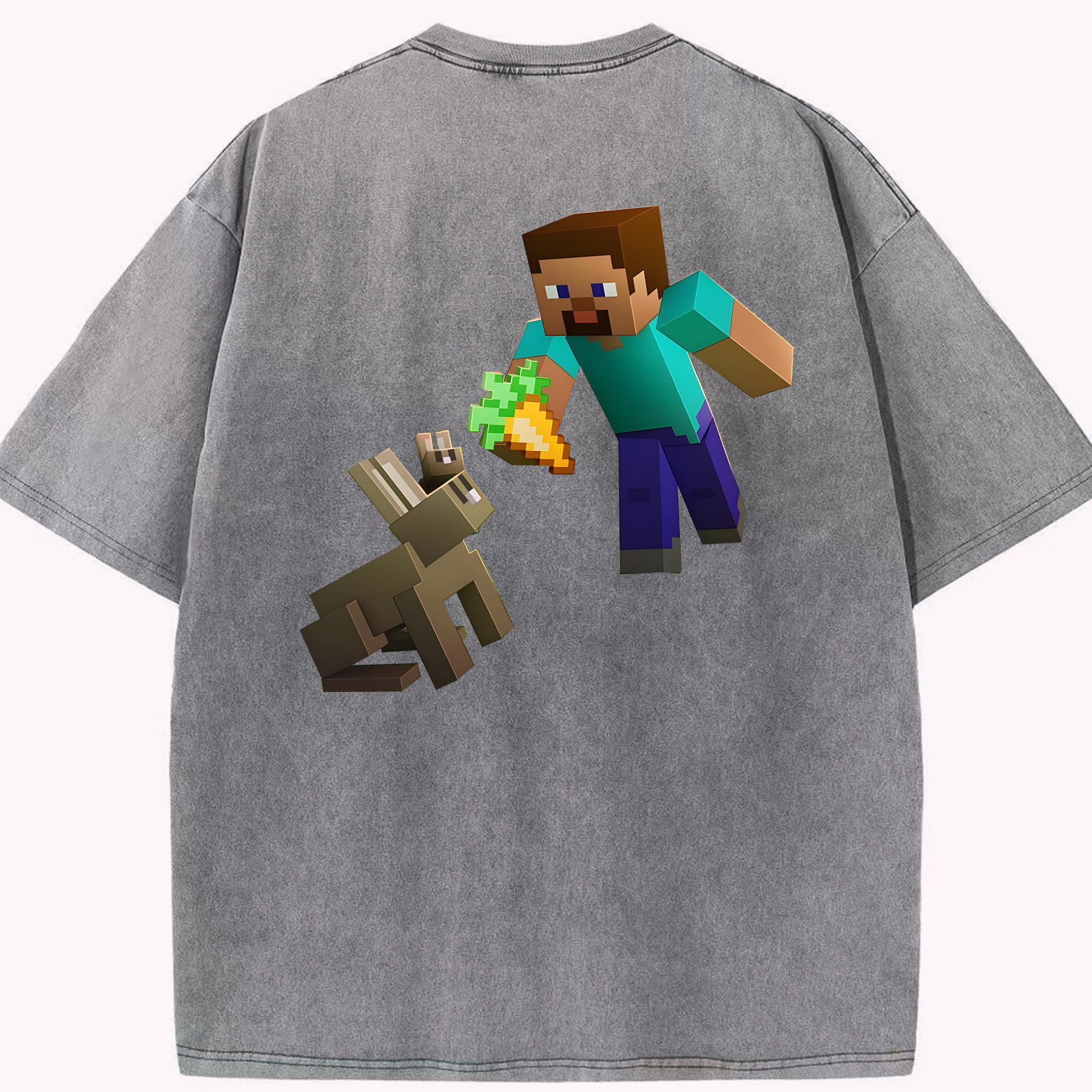（画像用） マインクラフト ブロックの世界 Minecraft MC Block world 綿100% ヴィンテージ風 半袖Tシャツ（背面プリント）