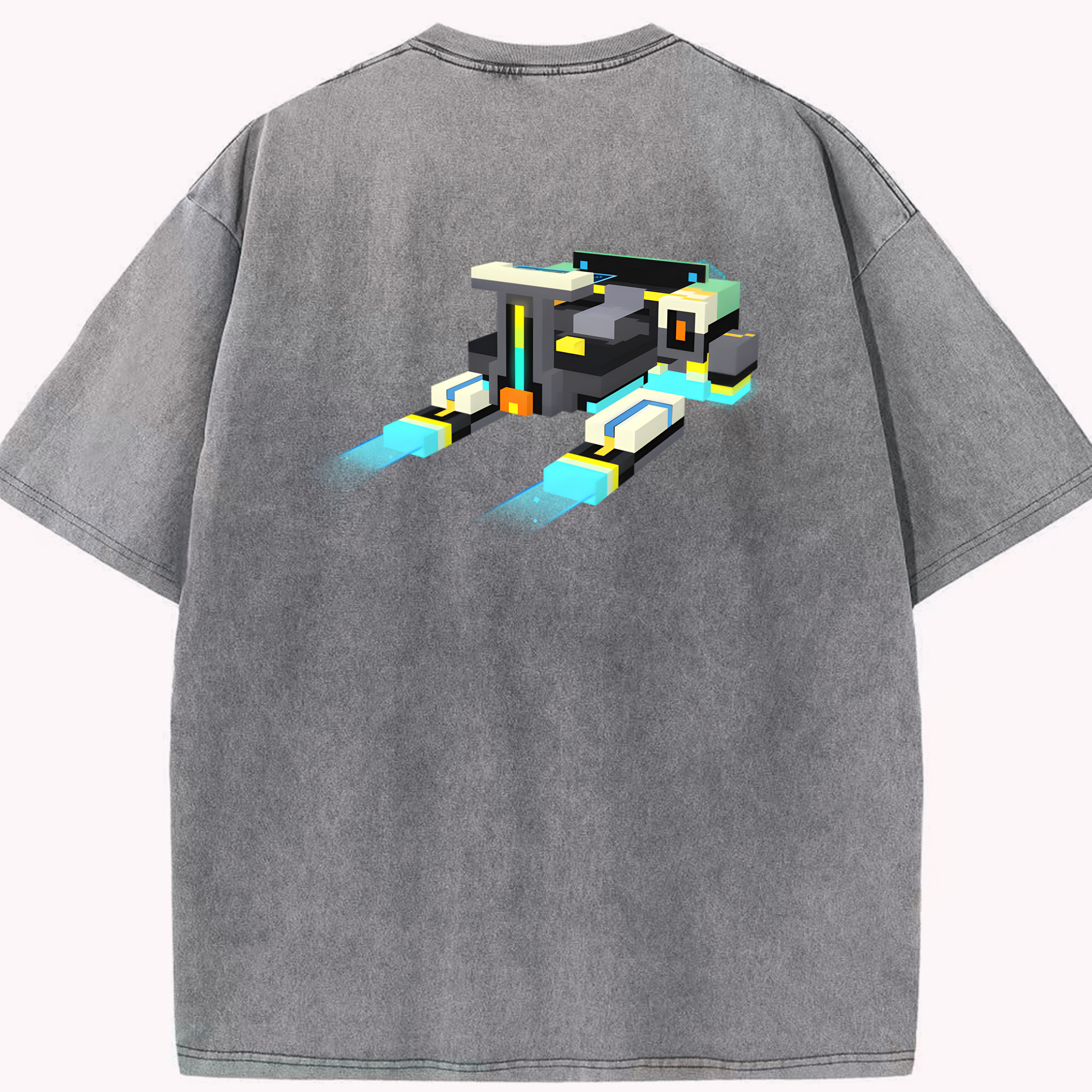 （画像用） マインクラフト ブロックの世界 Minecraft MC Block world 綿100% ヴィンテージ風 半袖Tシャツ（背面プリント）