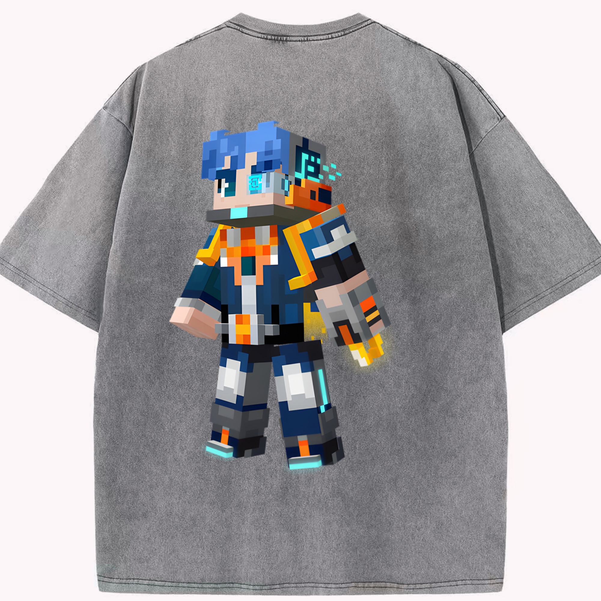 （画像用） マインクラフト ブロックの世界 Minecraft MC Block world 綿100% ヴィンテージ風 半袖Tシャツ（背面プリント）