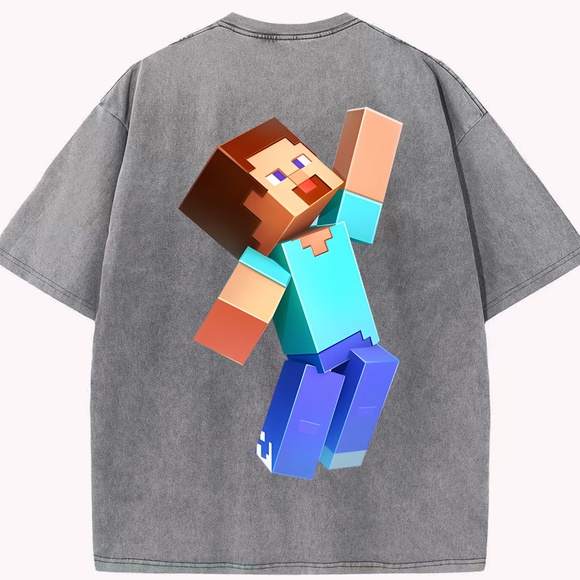 （画像用） マインクラフト ブロックの世界 Minecraft MC Block world 綿100% ヴィンテージ風 半袖Tシャツ（背面プリント）