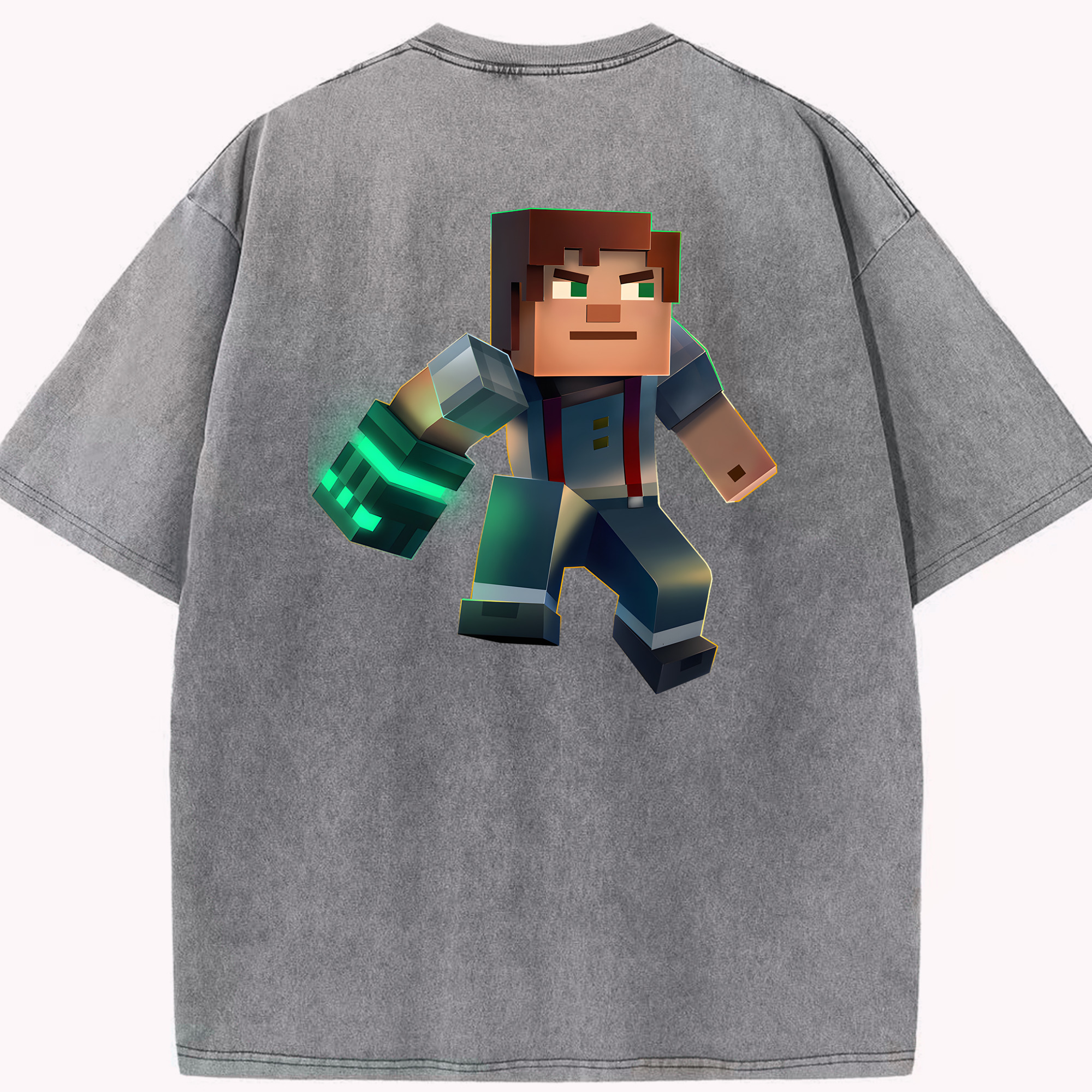 （画像用） マインクラフト ブロックの世界 Minecraft MC Block world 綿100% ヴィンテージ風 半袖Tシャツ（背面プリント）