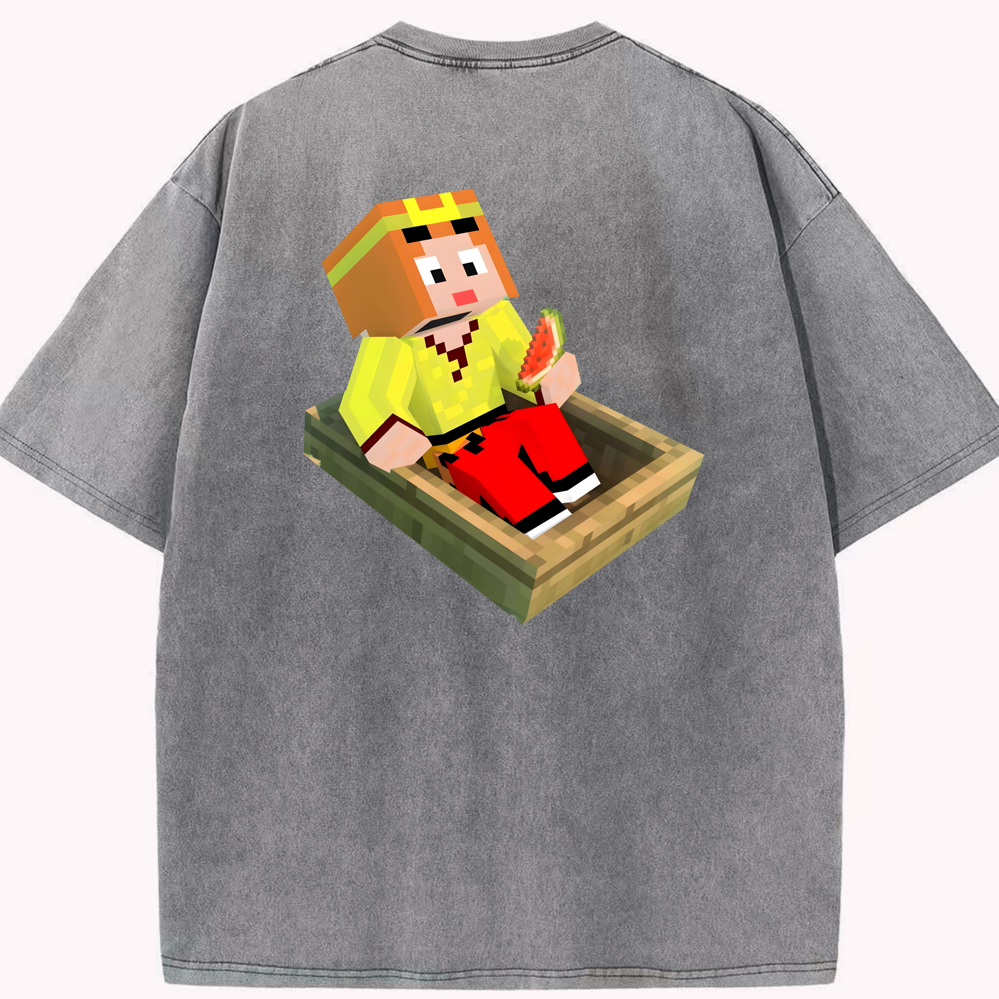 （画像用） マインクラフト ブロックの世界 Minecraft MC Block world 綿100% ヴィンテージ風 半袖Tシャツ（背面プリント）