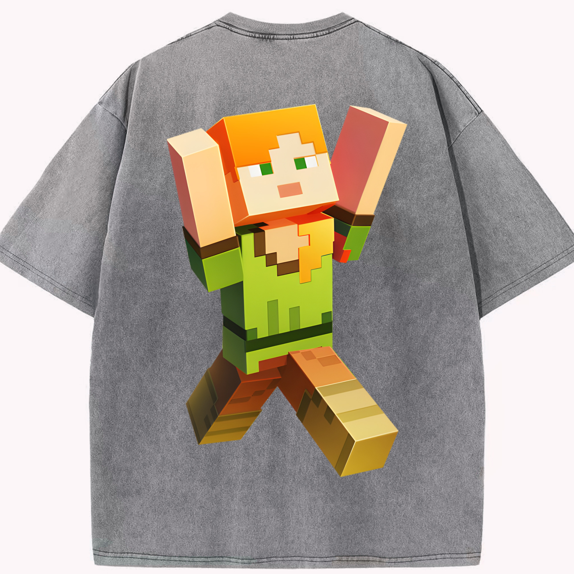 （画像用） マインクラフト ブロックの世界 Minecraft MC Block world 綿100% ヴィンテージ風 半袖Tシャツ（背面プリント）