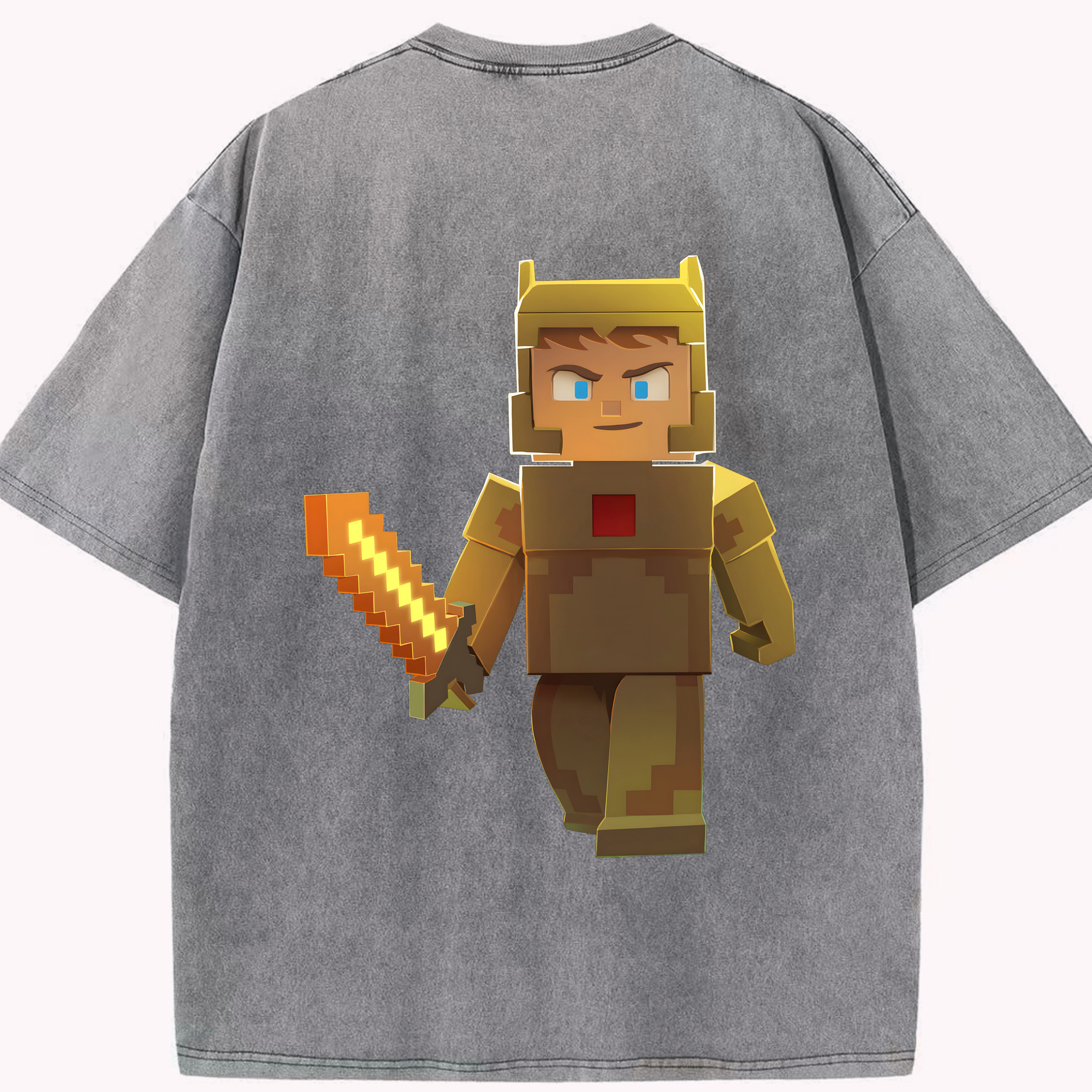 （画像用） マインクラフト ブロックの世界 Minecraft MC Block world 綿100% ヴィンテージ風 半袖Tシャツ（背面プリント）
