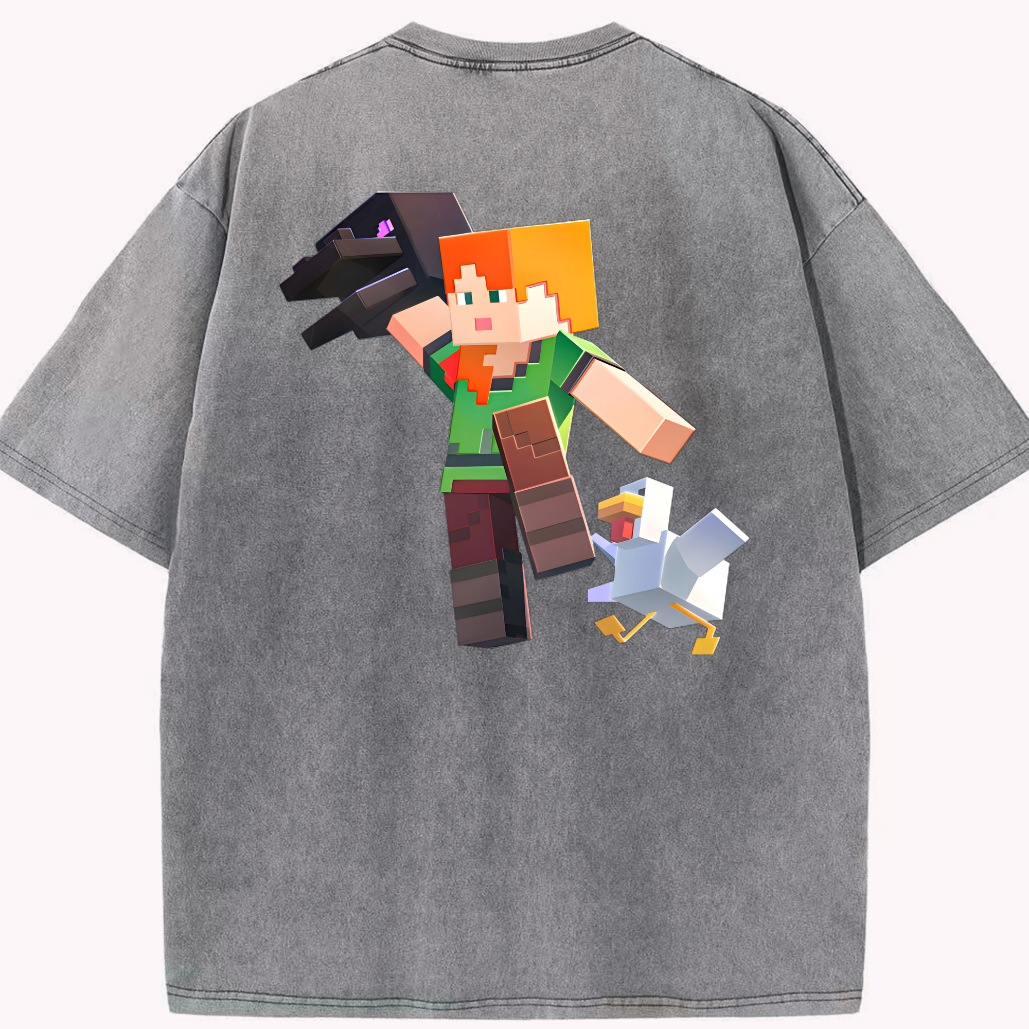 （画像用） マインクラフト ブロックの世界 Minecraft MC Block world 綿100% ヴィンテージ風 半袖Tシャツ（背面プリント）